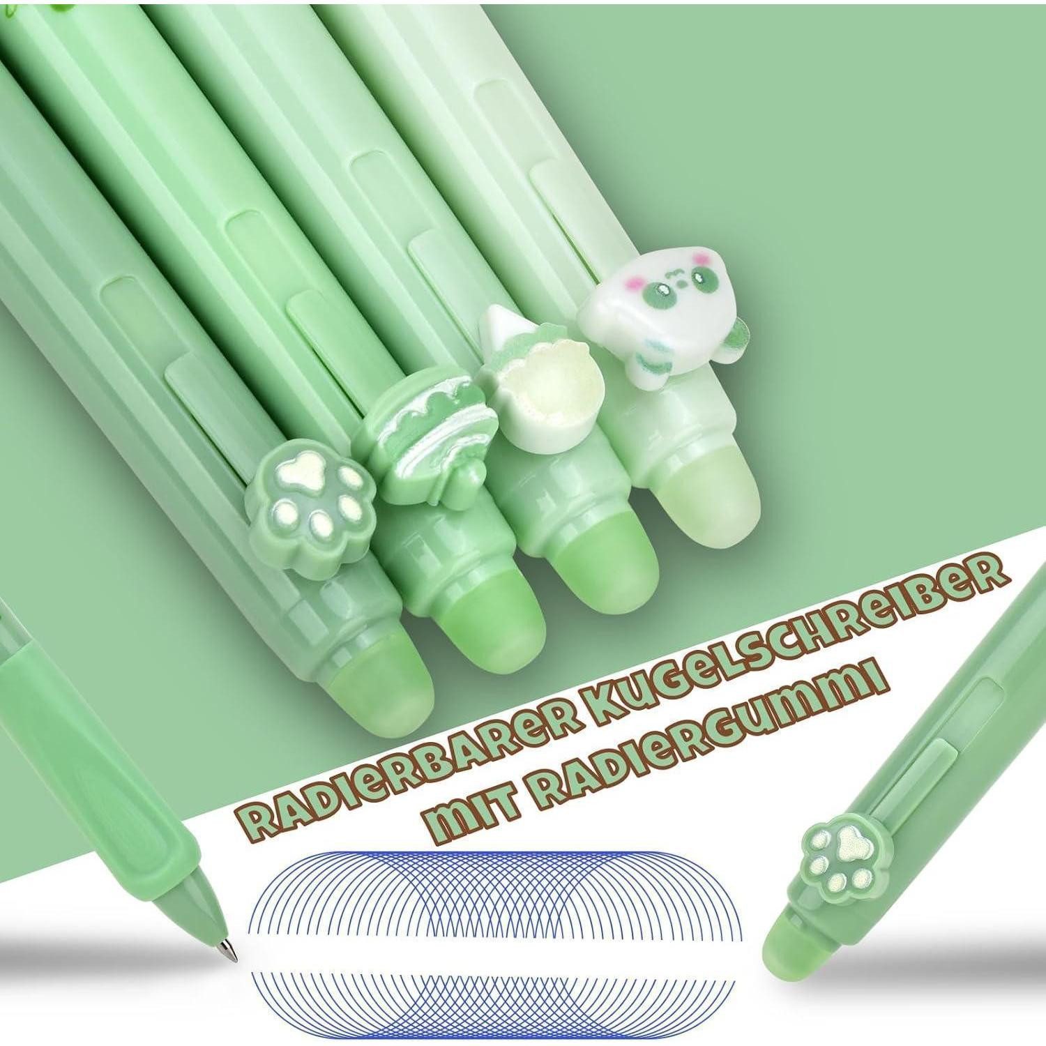 DealKits Kugelschreiber Radierbarer Kugelschreiber 4 Stück Kuli Panda Eiscreme Kuchen