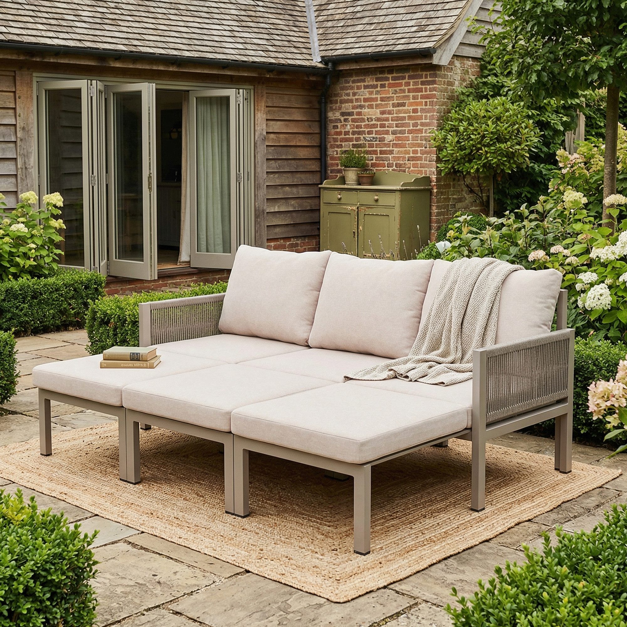 Flieks Gartenlounge-Set, 3-Sitzer Gartenmöbel, in einen 3-Sitzer-Liegesessel ausziehbar