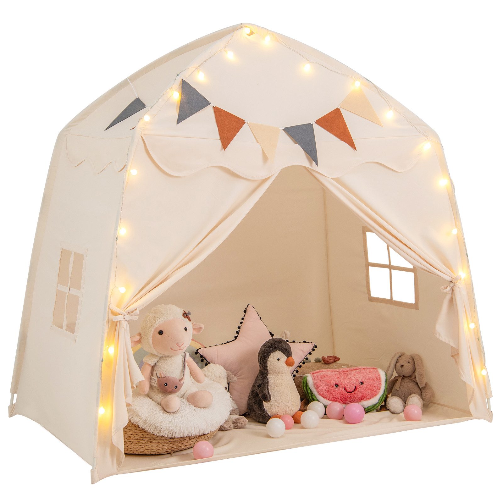 KOMFOTTEU Spielzelt Spielhaus Kinderzelt mit Flaggen, 2 Türen, 2 Fenstern & günstig online kaufen