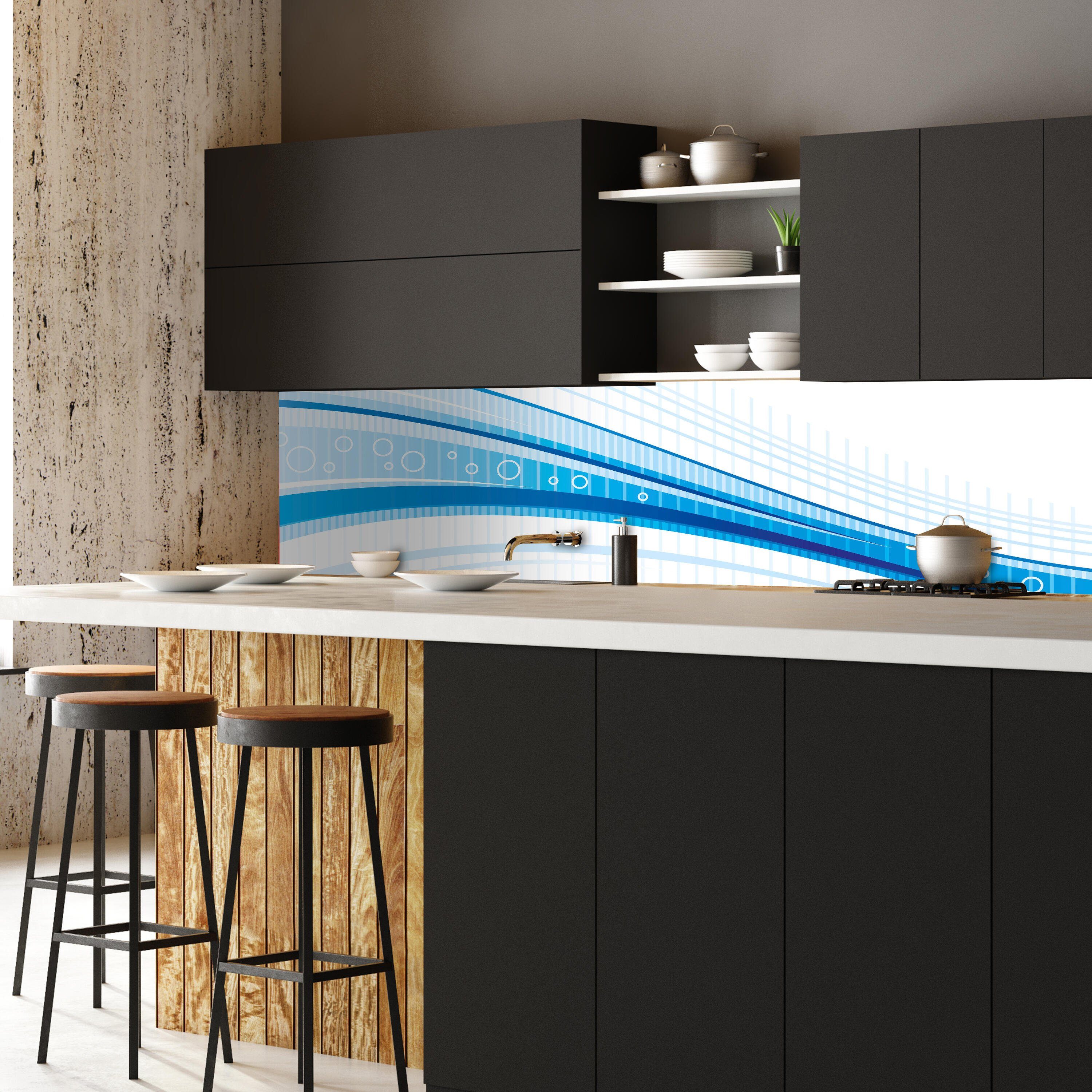 versch. Welle, (1-tlg), wandmotiv24 in Premium Nischenrückwand Hartschaum Größen Blaue Küchenrückwand