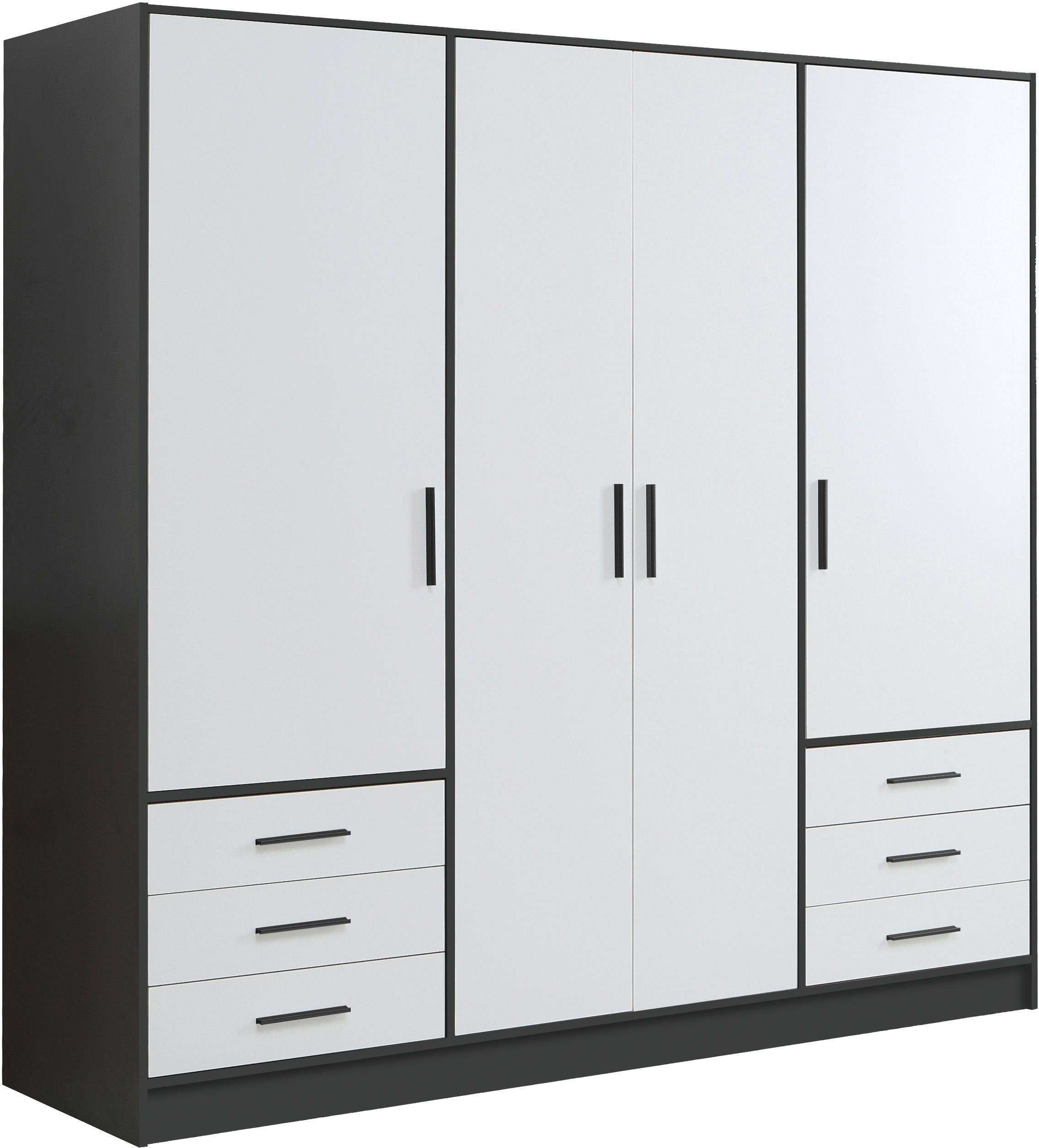 FORTE Kleiderschrank Jupiter, Made in Europe, mit 6 Schubladen, Stauraum (Maße B/H/T ca. 207/200 cm/60) Stauraum, 2 Breiten, 4 Farben, Schubladen, variable Einlegeböden