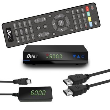 ARLI ARLI 60 cm HD Sat Anlage grau Set inkl. Receiver + Kabel + Stecker SAT-Antenne (60 cm, Stahl)