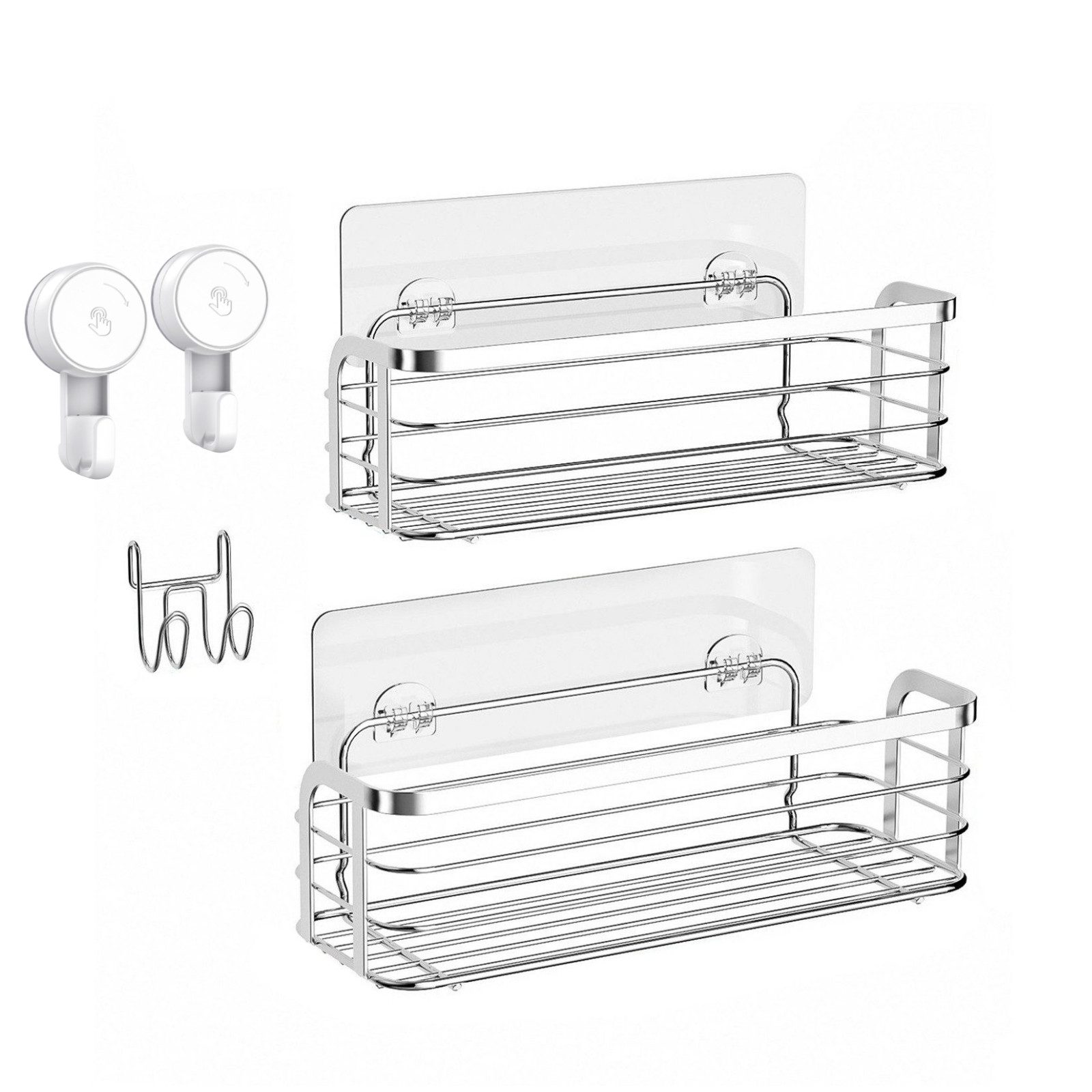 Duschablage Duschablage & Saugnapfhaken Set – 2x Duschregal + 2x Saugnapfhaken