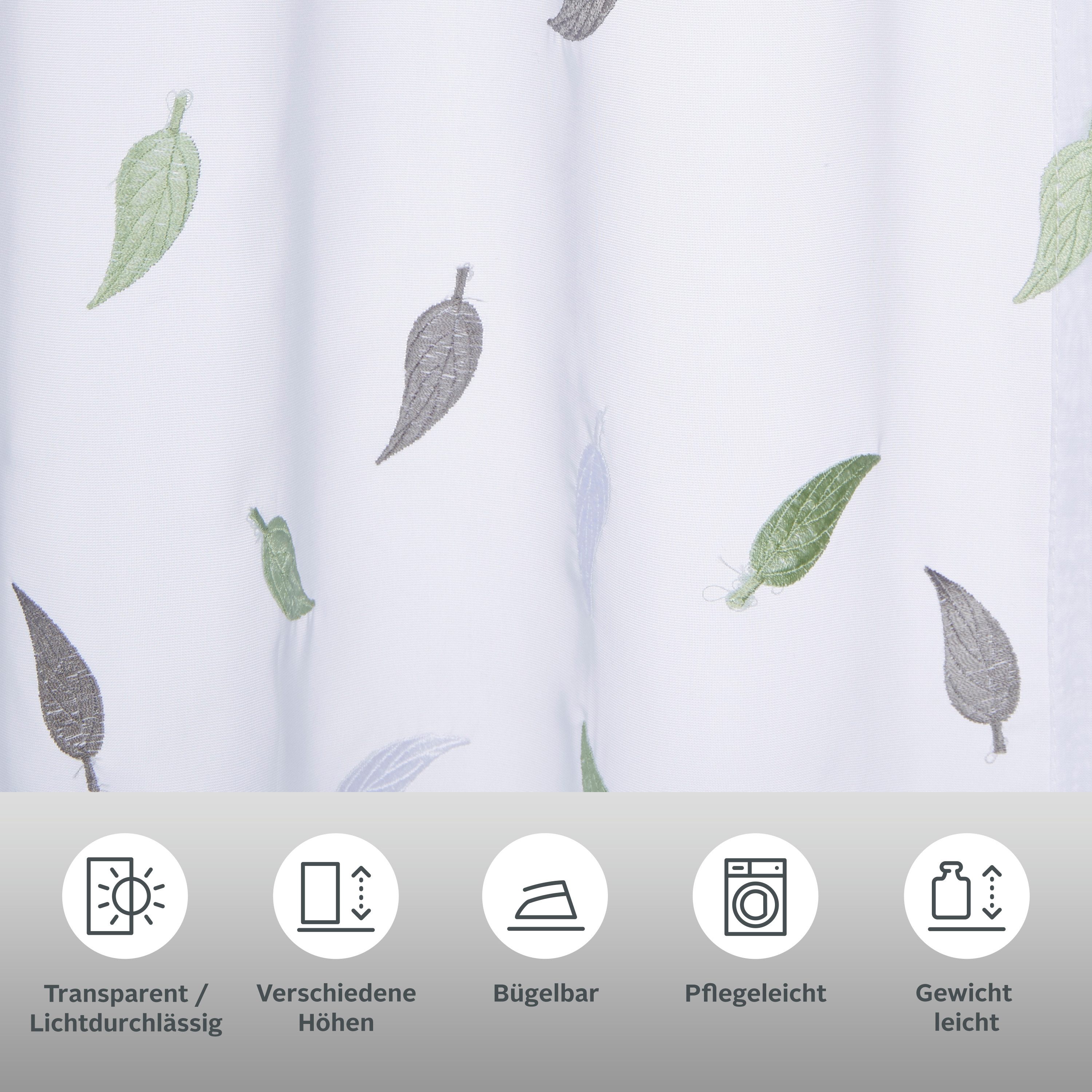 OTTO home Scheibengardine Blätter (1 St), Durchzuglöcher, transparent, Voile, mit Stickerei, Voile, Blätter