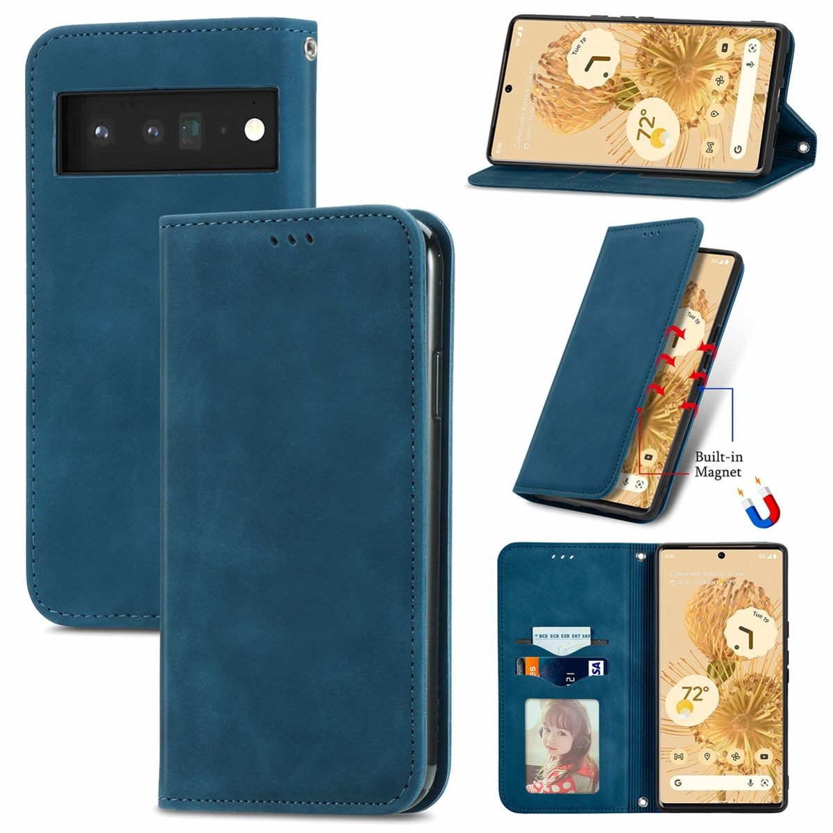 König Design Handyhülle Google Pixel 6, Schutzhülle Schutztasche Case Cover Etuis Wallet Klapptasche Bookstyle