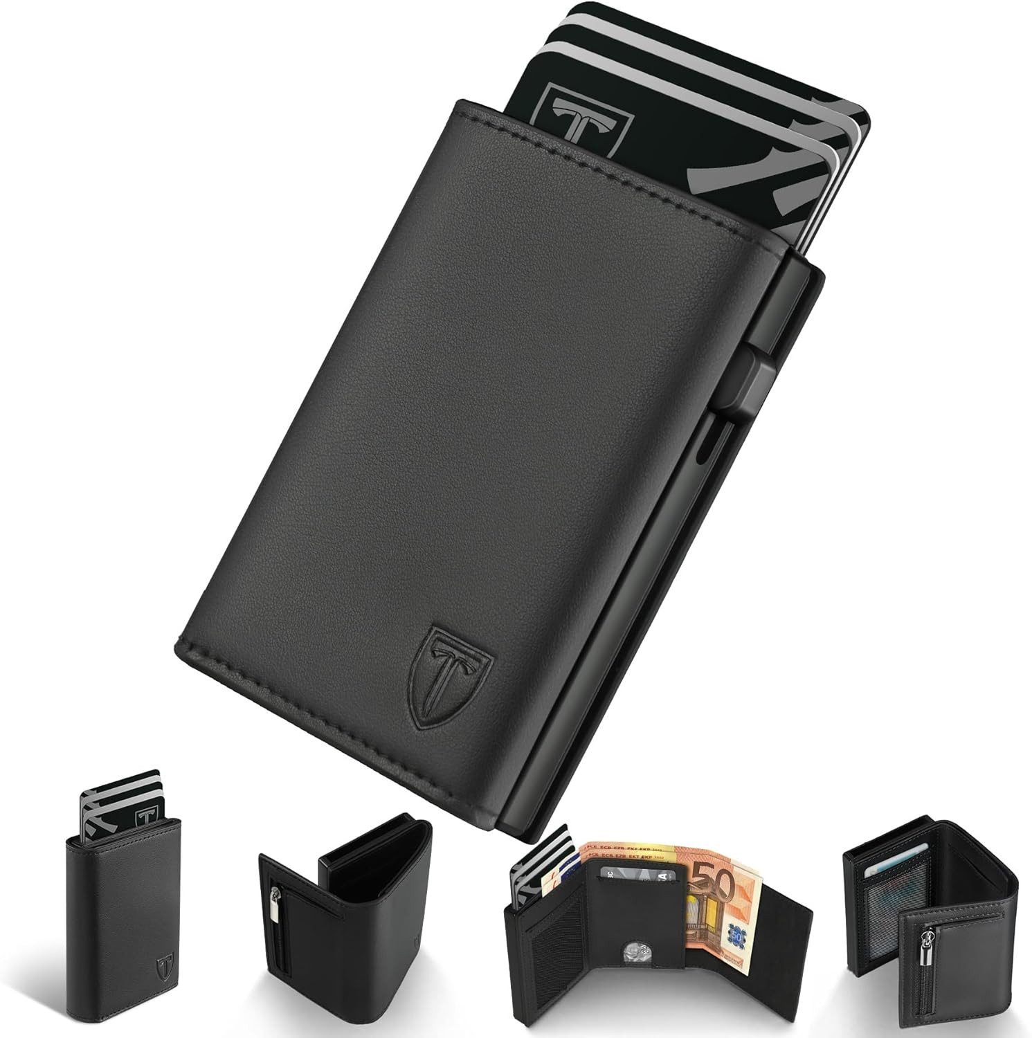 TEEHON Geldbörse Geldbeutel Herren - Portmonee Herren mit Münzfach (Smart Wallet 3.0 RFID Schutz, Geldbeutel für 8-10 Kartenetui), Kreditkartenetui, Geldbörse Geldscheinfach & ID-Fenster - Schwarz