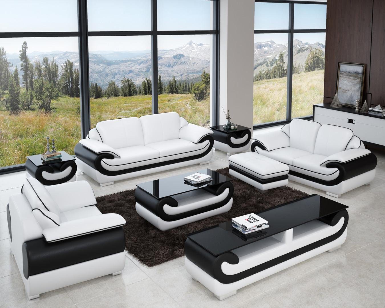 Sitzer Design, JVmoebel Weiß/Schwarz 3+1+1 Couch Garnitur Ledersofa Europe Sofa Wohnlandschaft Made in