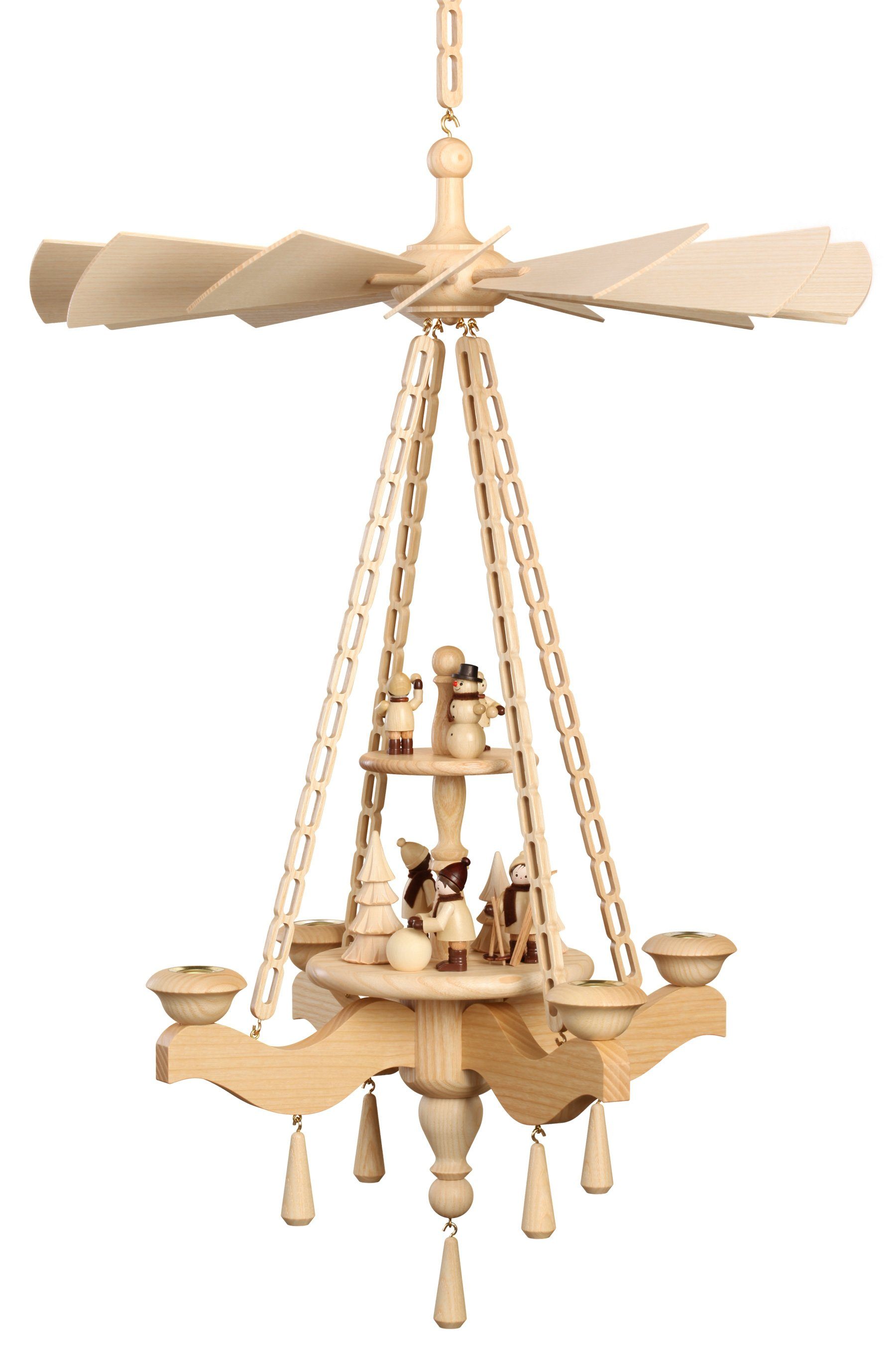 Volkskunstwerkstatt Unger Weihnachtspyramide Deckenpyramide 65cm, Winterfreude 2-stöckig