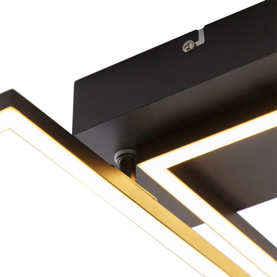 Qazqa Deckenleuchte Plazas, Dimmbar, LED fest integriert, Extra-Warmweiß, QAZQA Deckenleuchte, integrated, Schwarz, Aluminium, Modern