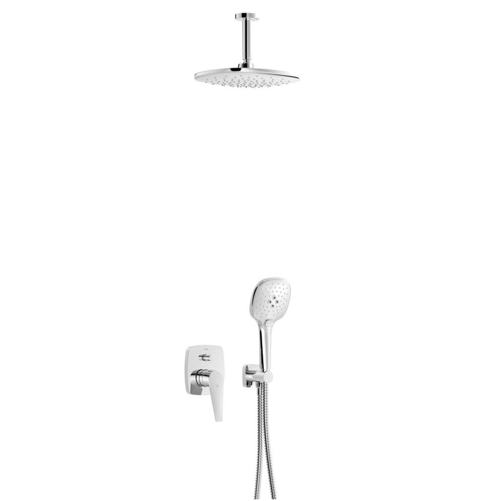 TRES Duscharmatur TRES PLUS (Unterputz Duschsystem mit Brauseset, inkl. Einbaukörper, Regendusche, Wandarm 42cm oder Deckenarm 10cm)