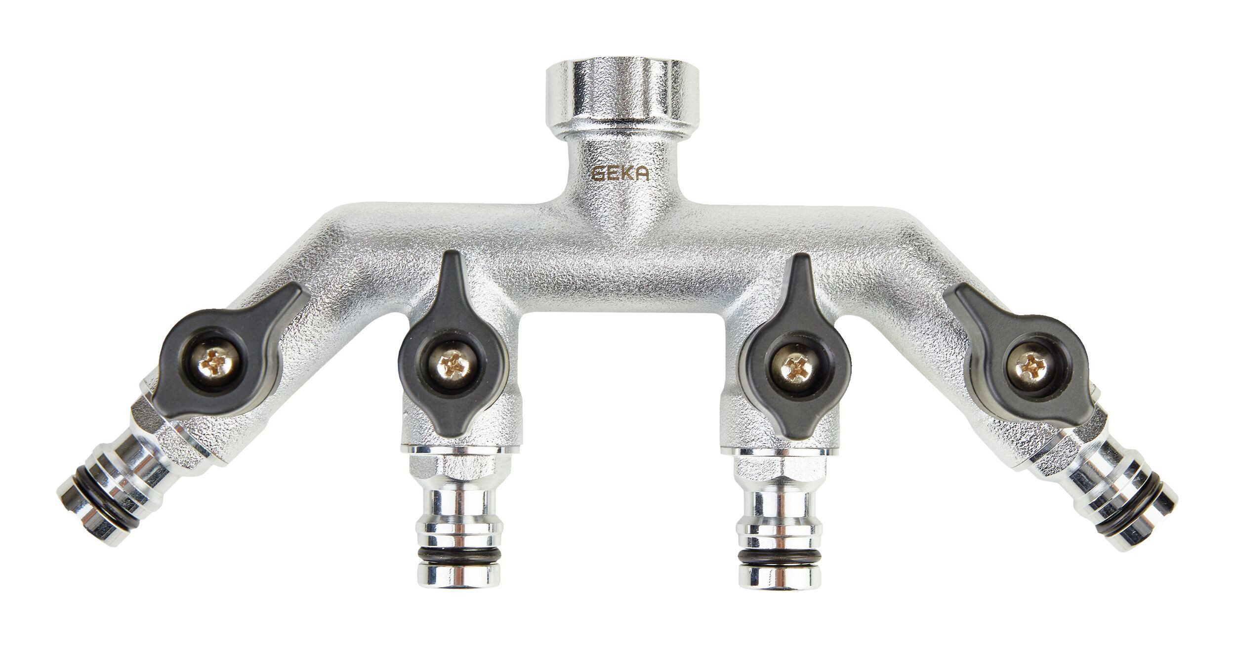 GEKA 4-Wege Verteiler, Plus Vierwegeventil IG G 3/" MS Cr Karte Stecksystem
