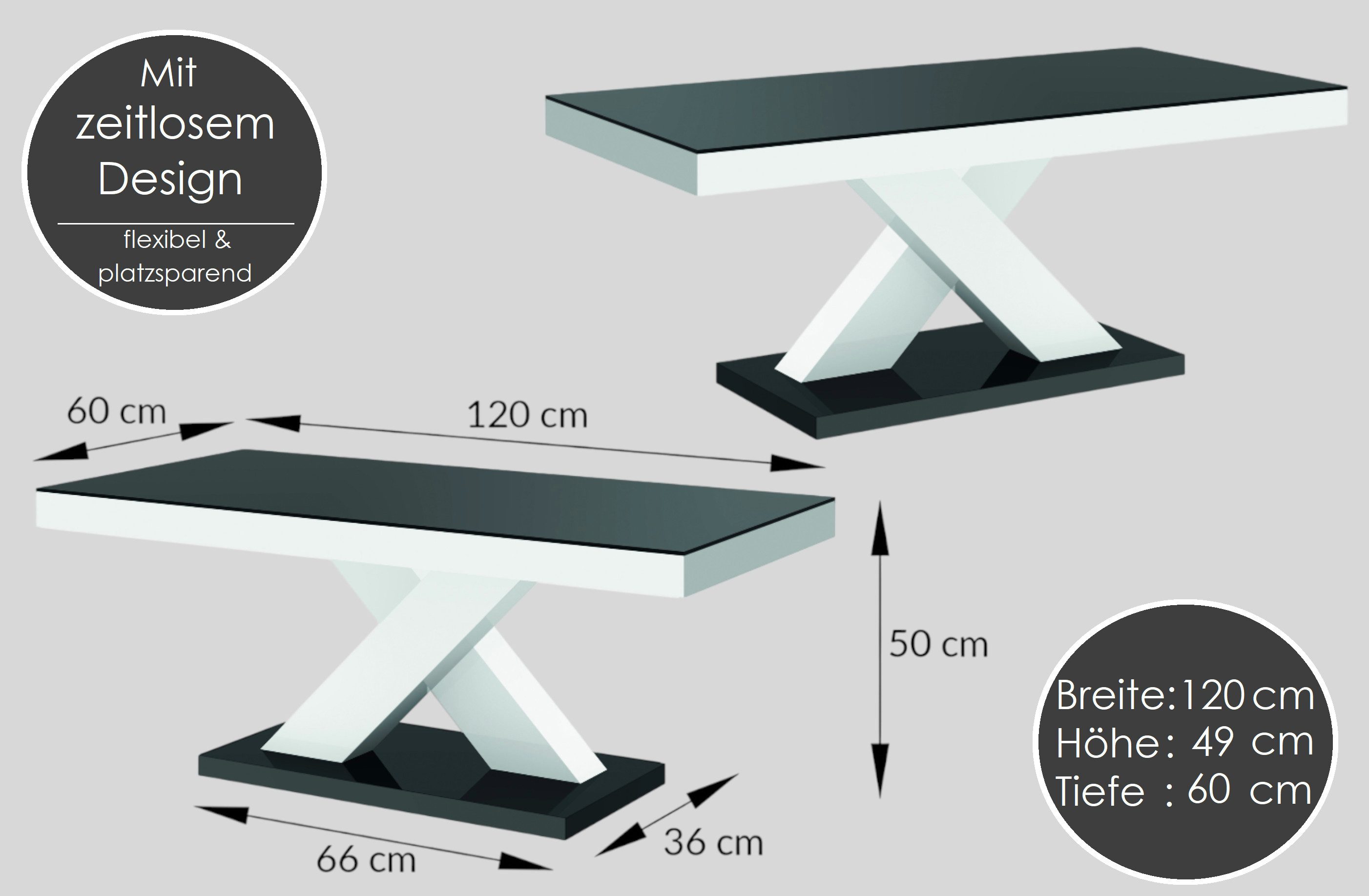 designimpex Couchtisch Design H-888 Grau / Weiß Hochglanz Highgloss Tisch Wohnzimmertisch