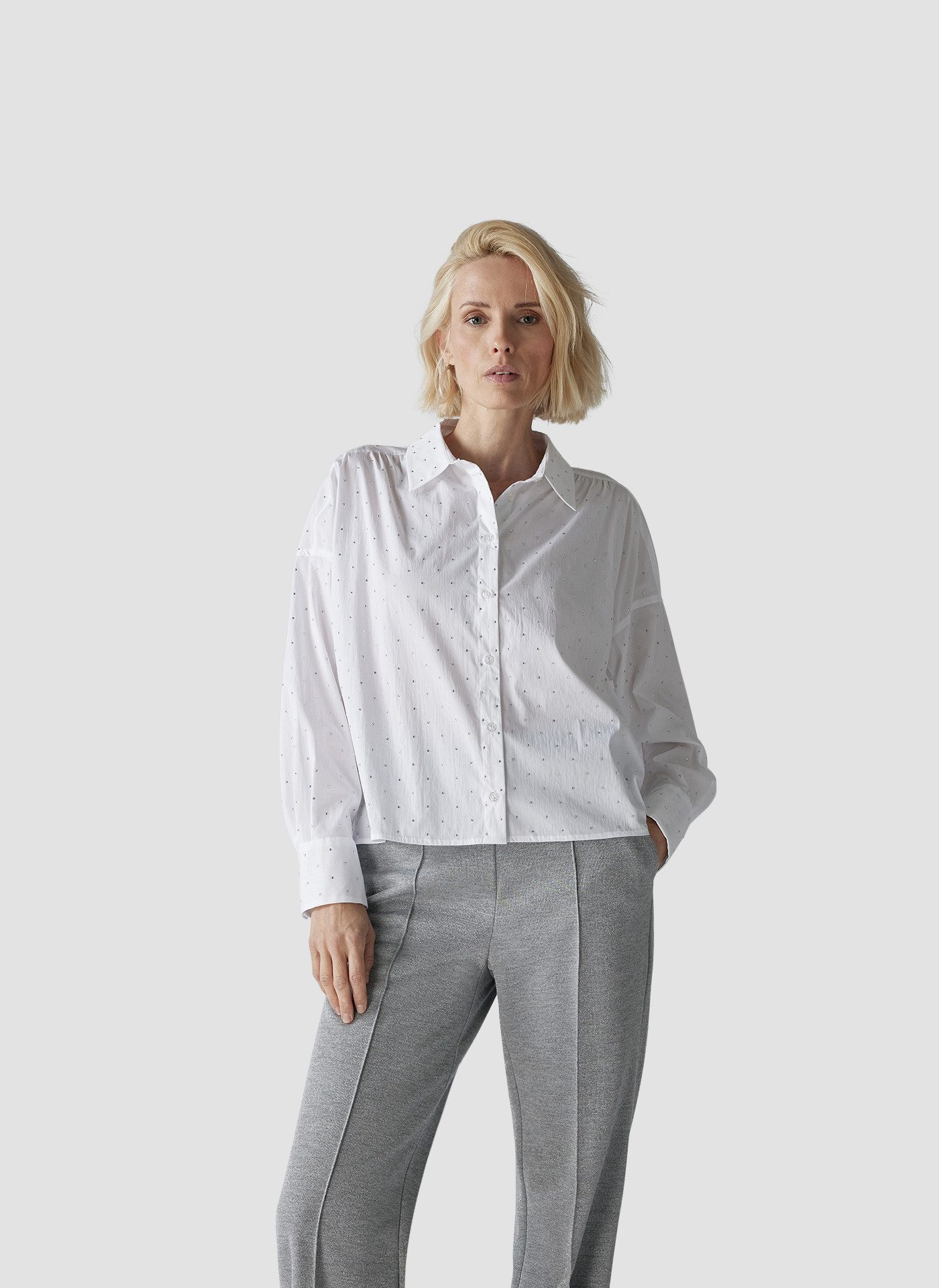 Klassische Bluse LeComte Bluse in Weiß mit dezenten Glitzersteinen