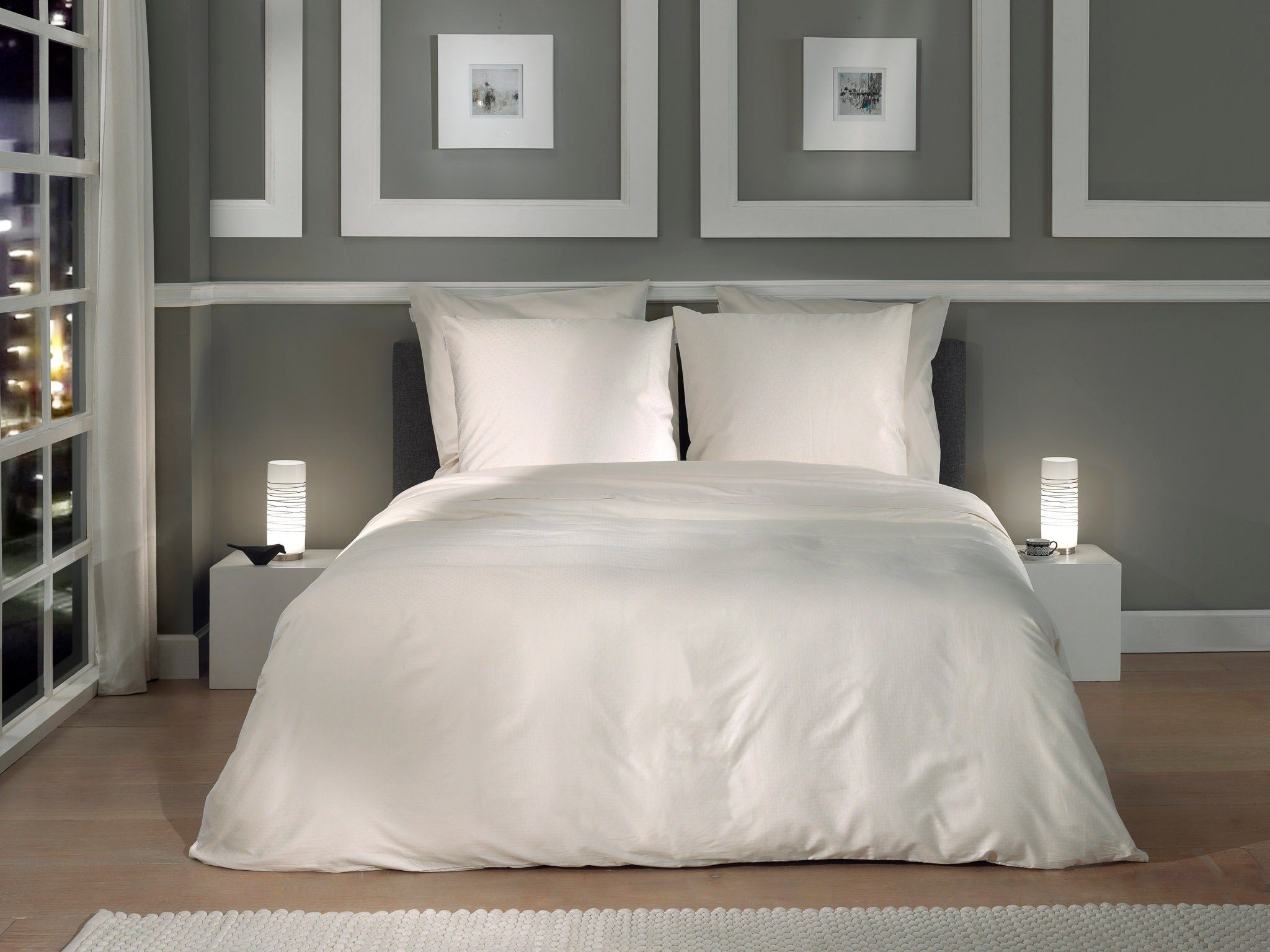 Heckett and Lane Bettwäsche Punto 1 260x220cm 60x70cm Mako-Satin White, Bettbezug Kopfkissenbezug Set kuschelig weich hochwertig