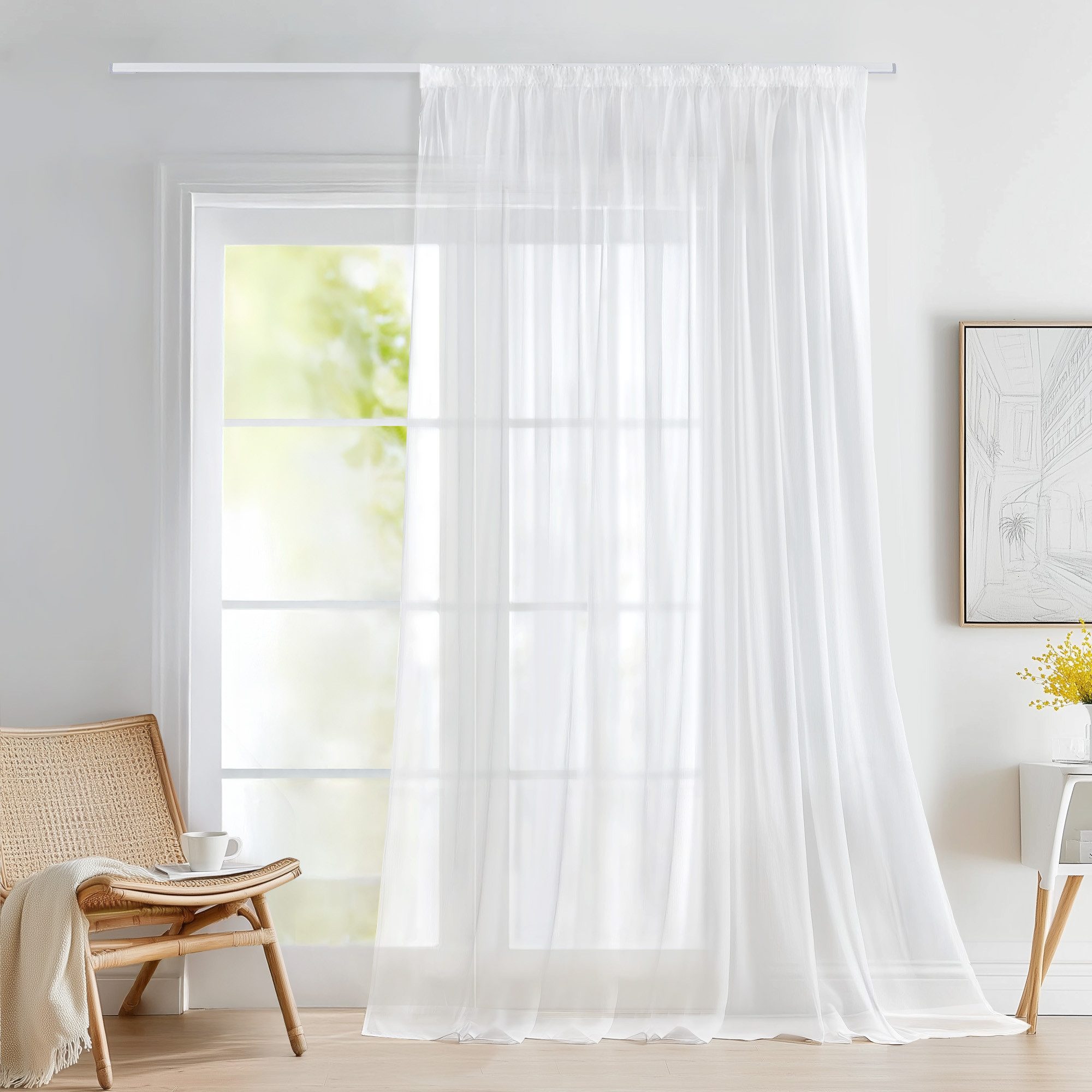 Deconovo Gardine Wohnzimmer Gardinenschals mit Kräuselband Gardinen Wohnzimmer 1er Set, Store