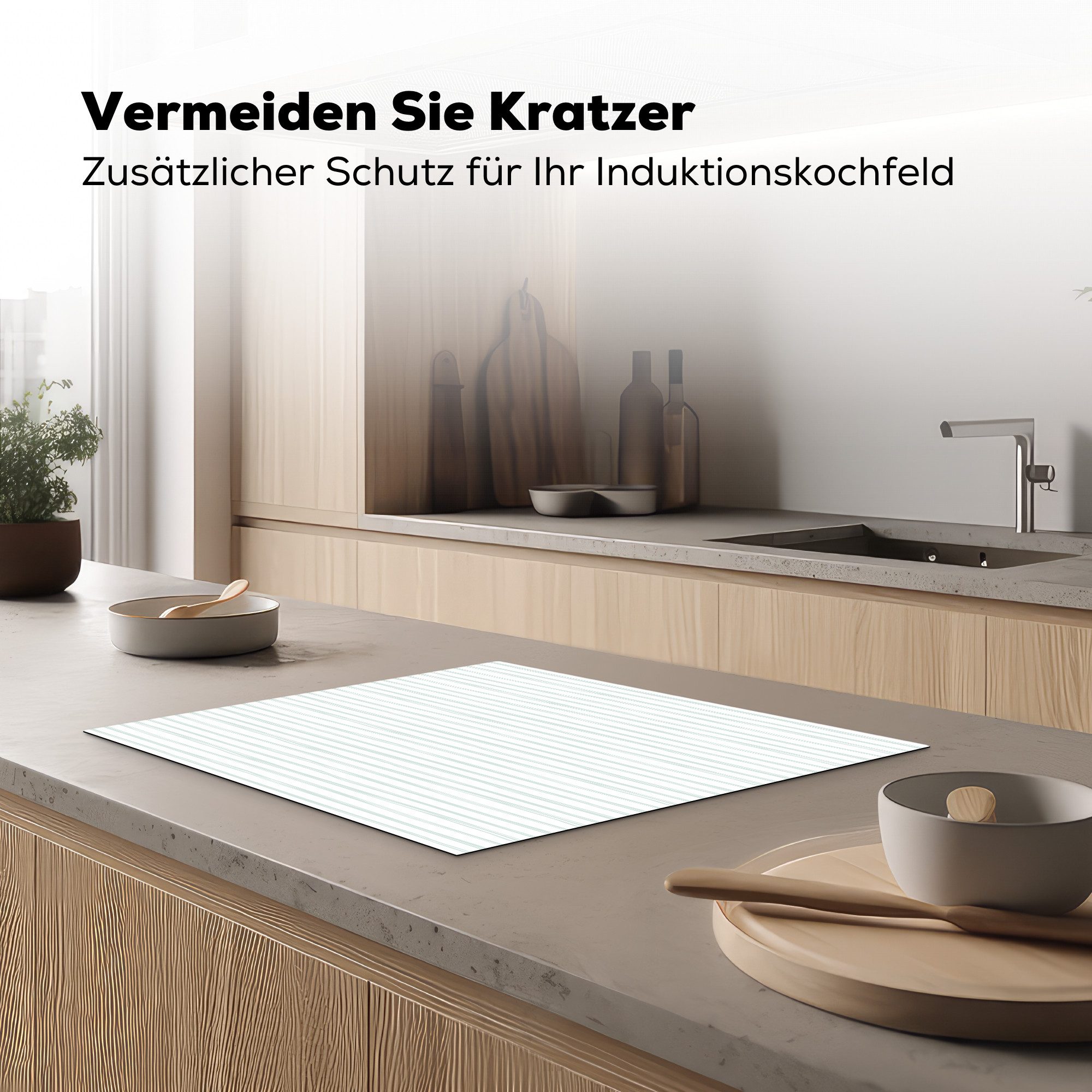 MuchoWow Herd-Abdeckplatte Groen - Strepen - Patroon, Vinyl, (1 tlg), Herdabdeckplatten für Ceranfeld, Induktionsschutz, 65x55 cm