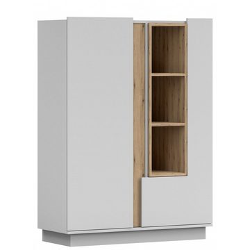 MOEBLO Highboard REYLA 07 (Bücherregal Sideboard Wohnzimmer Kommode Schlafzimmer Komodenschrank Highboard, Weiß oder Grau + Eiche Artisan Kleiderschrank 2-türig Schrank), (BxHxT):100x137x42cm