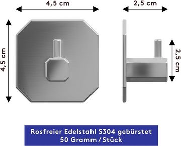 LIEBHEIM Handtuchhaken ohne Bohren - TESA Montage für optimalen Halt Klebehaken 4x Edelstahl