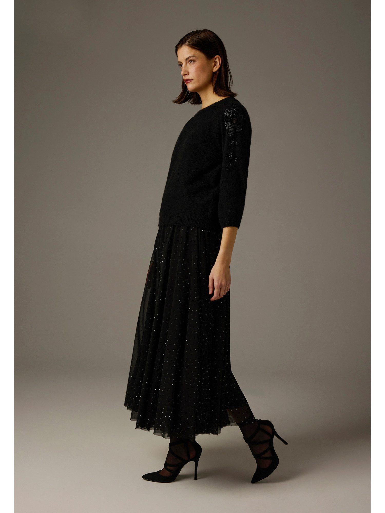 MORE&MORE Rundhalspullover eleganter Strickpullover Pailletten-Applikation günstig online kaufen