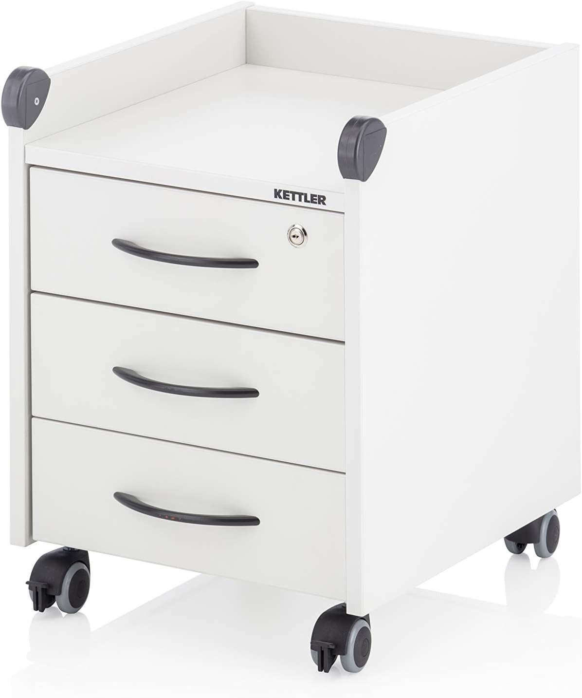 Möbelhandel Klipenstein Rollcontainer Kettler Roll-On-Locked Rollschrank Weiß/Eiche, 3 Schubladen, abschließbar