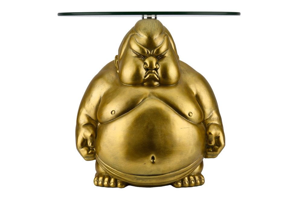 riess-ambiente Couchtisch SUMO 55cm gold - Skulptur, Glas, Ringer, handgefertigt, modern, rund (Einzelartikel, 1-St), Markanter Beistelltisch - ideal als dekorativer Akzent im Wohnzimmer