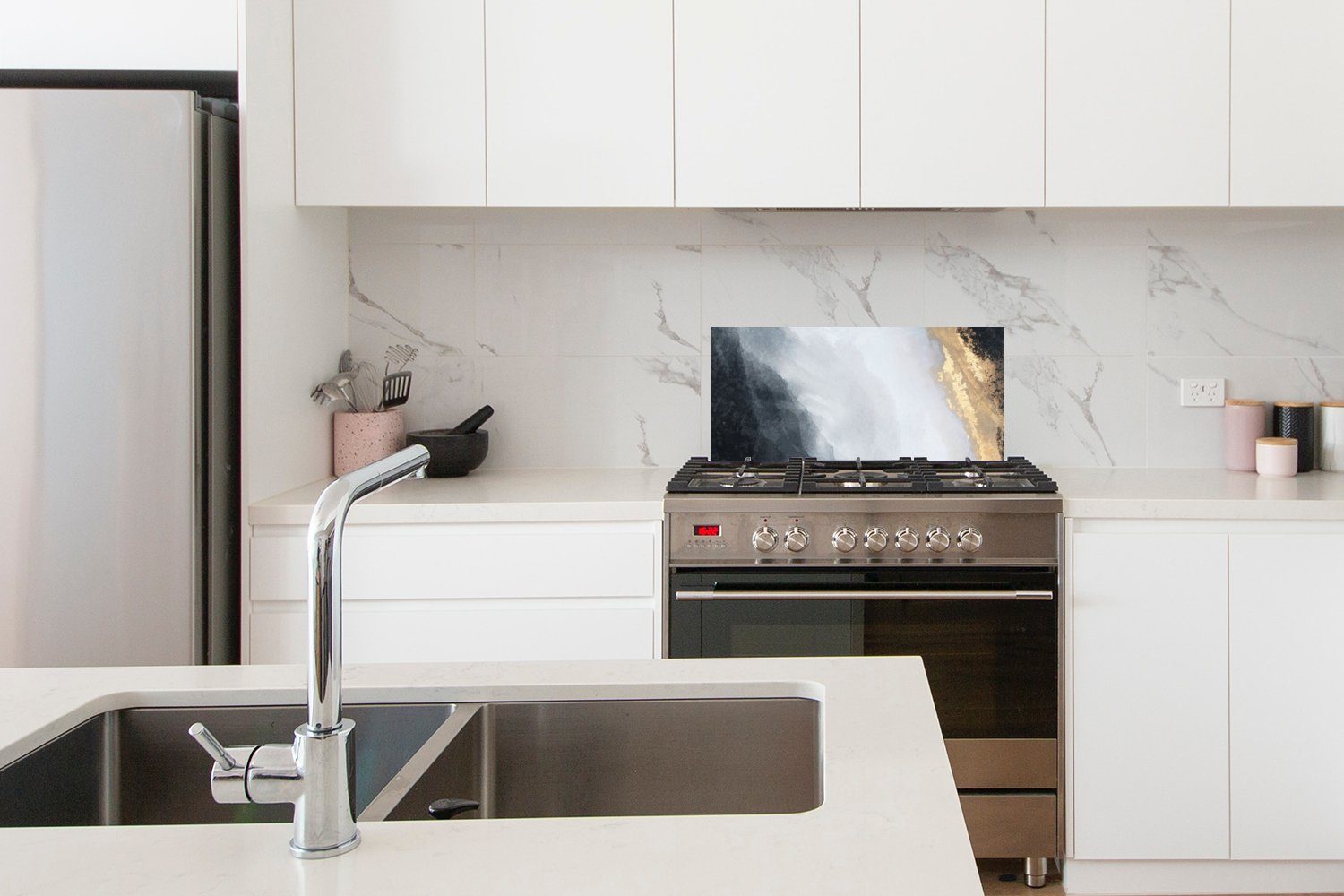 Marmor, Fett 60x30 (1-tlg), Schwarz - Farbe Küchen Wandschutz, - und Küchenrückwand gegen Abstrakt MuchoWow - - Gold Schmutzflecken für cm,