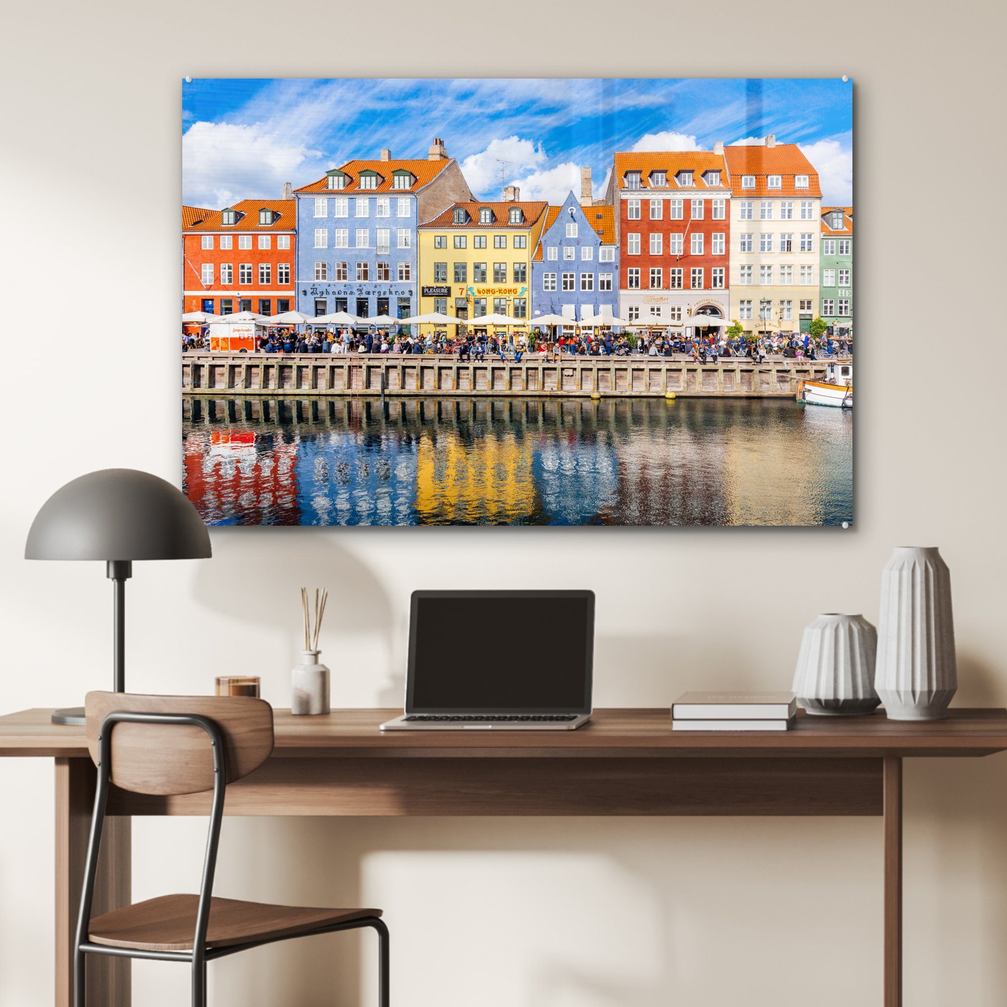 Acrylglasbild (1 & in Dänemark, bunte Leuchtend MuchoWow Schlafzimmer St), Wohnzimmer Acrylglasbilder Häuser Kopenhagen,