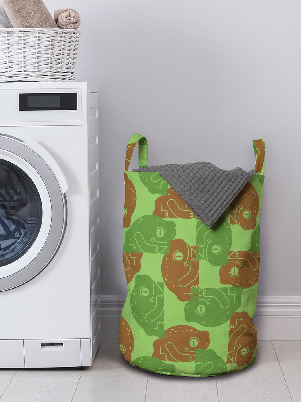 Waschsalons, Wäschesäckchen mit für Abstrakt Frösche Rhythmische Kordelzugverschluss Kunst Tier Abakuhaus Griffen Wäschekorb