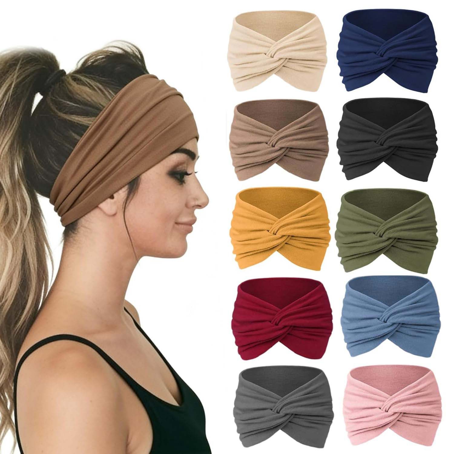 nsihing Haarband 10 Stück Damen Stirnbänder Workout Yoga Übung Stirnbänder, 10-tlg.