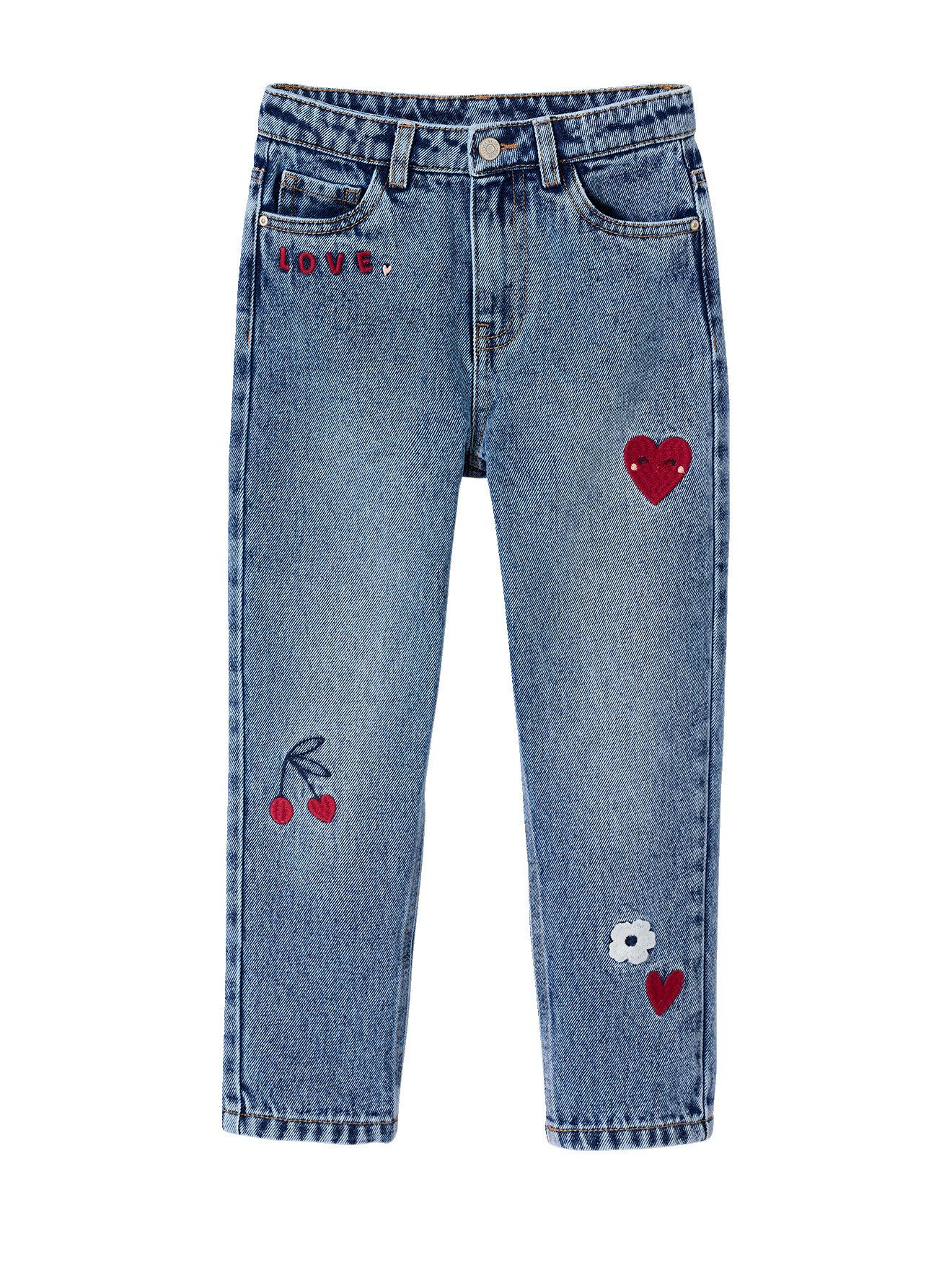 vertbaudet Mom-Jeans Mädchen Mom-Jeans mit Blumenstickerei mit Blumenstickerei