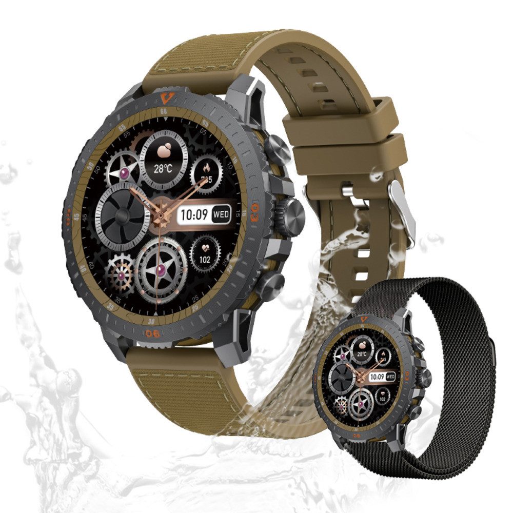 Valdus Herren’s IP68 Wasserdicht Fitness-Tracker Smartwatch (1.43 Zoll, Android / iOS), mit Herzfrequenz- Blutdruck-Schlaf-& Schrittüberwachung 100 Sportmodi