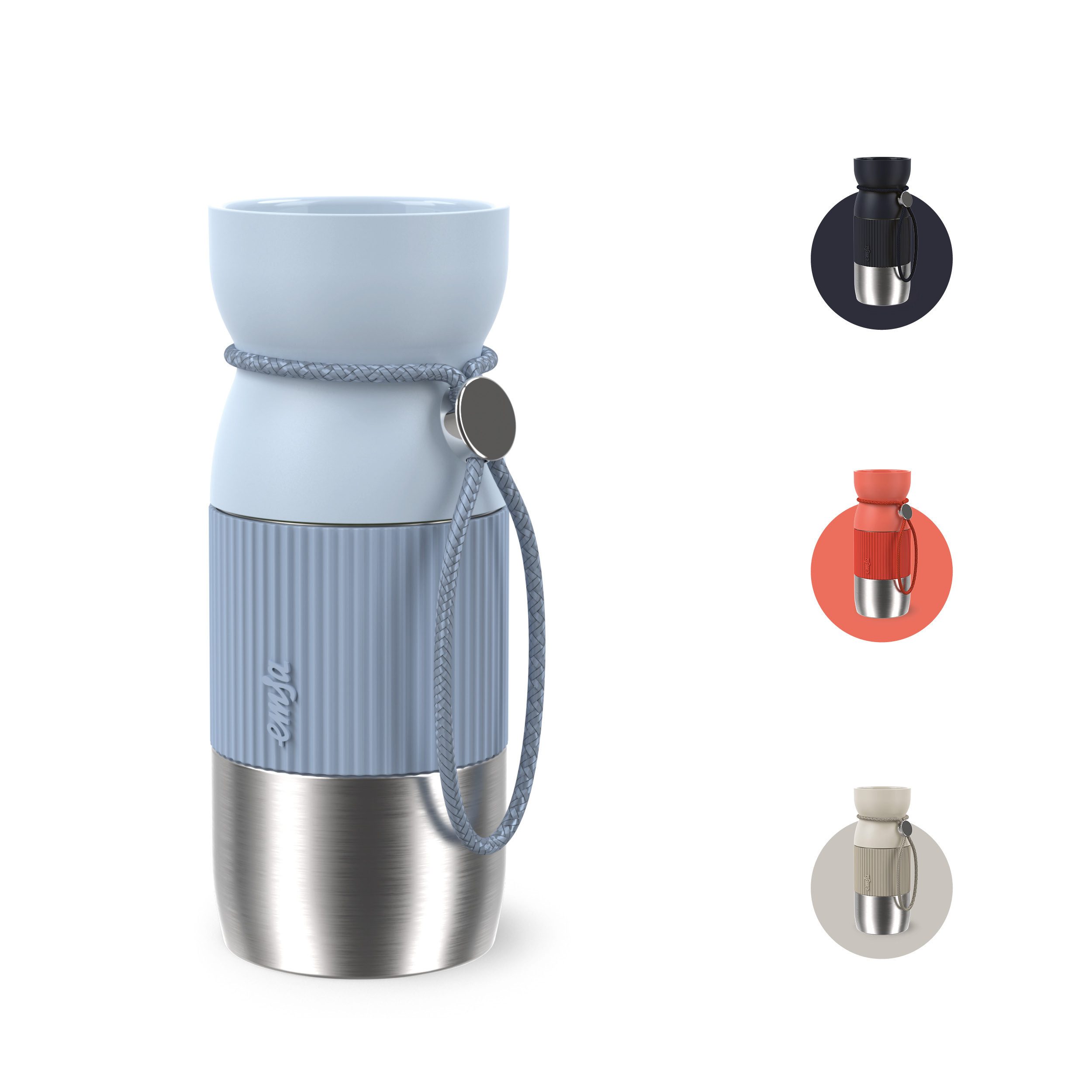 Emsa Thermobecher beYou Cup, 1-tlg., Edelstahl, Polypropylen, Silikon, 0,36 Liter, aromatischer Trinkgenuss, 100% dicht, mit Trageband