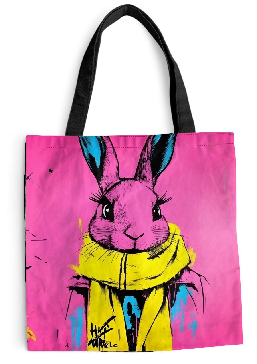 MuchoWow Shopper Kaninchen - Hellrosa - Schal - Abstrakt, Handtasche, Damen und Herren, Schultertasche, Umhängetasche, Tote Bag