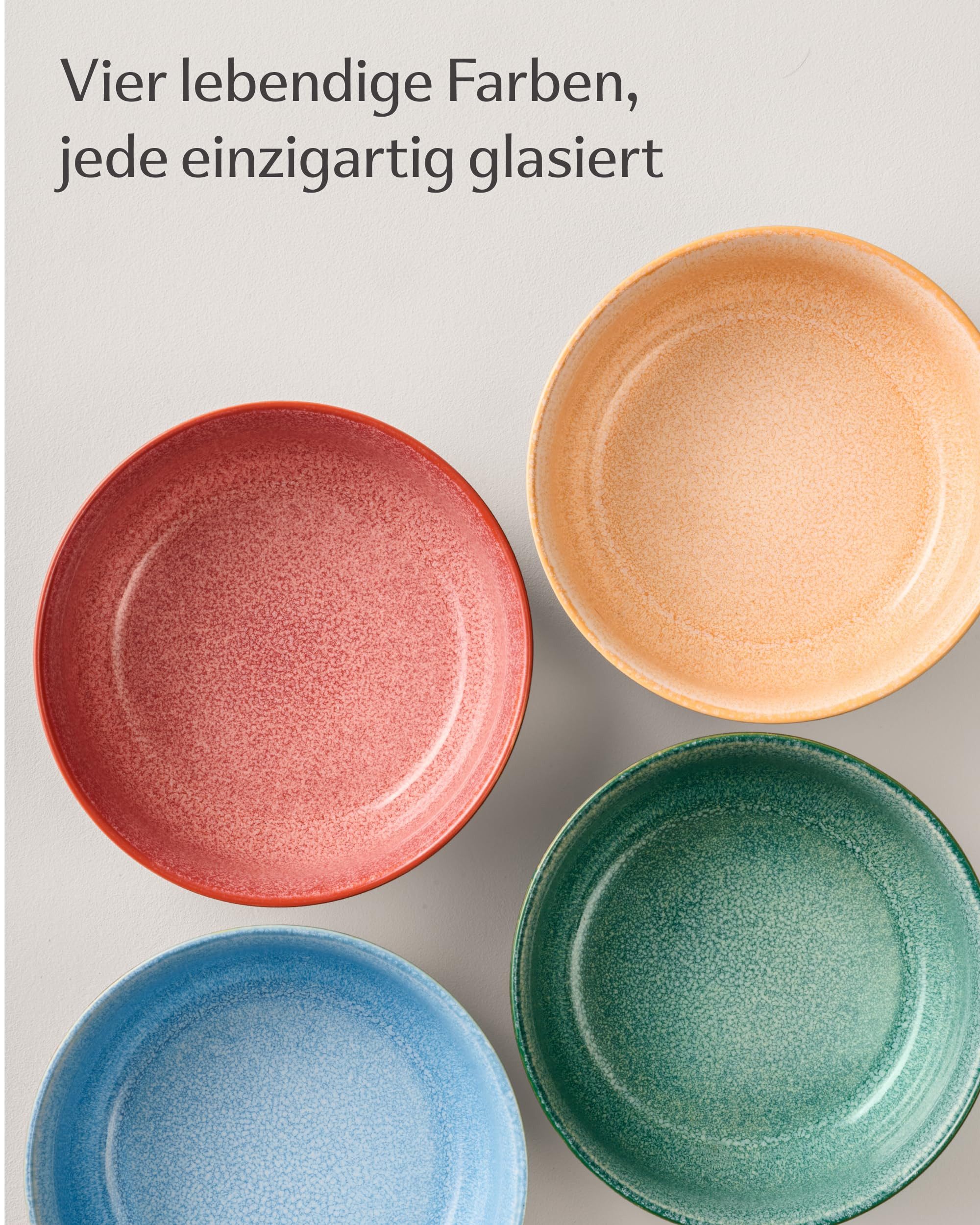 Cosumy Müslischale Steingut Geschirr Set 4 Personen – Handgefertigtes Tafelservice, Steingut, (Einzelartikel, 4-tlg), Handglasiert- Mikrowellenfest - Spülmaschi – Bild 3 von 5