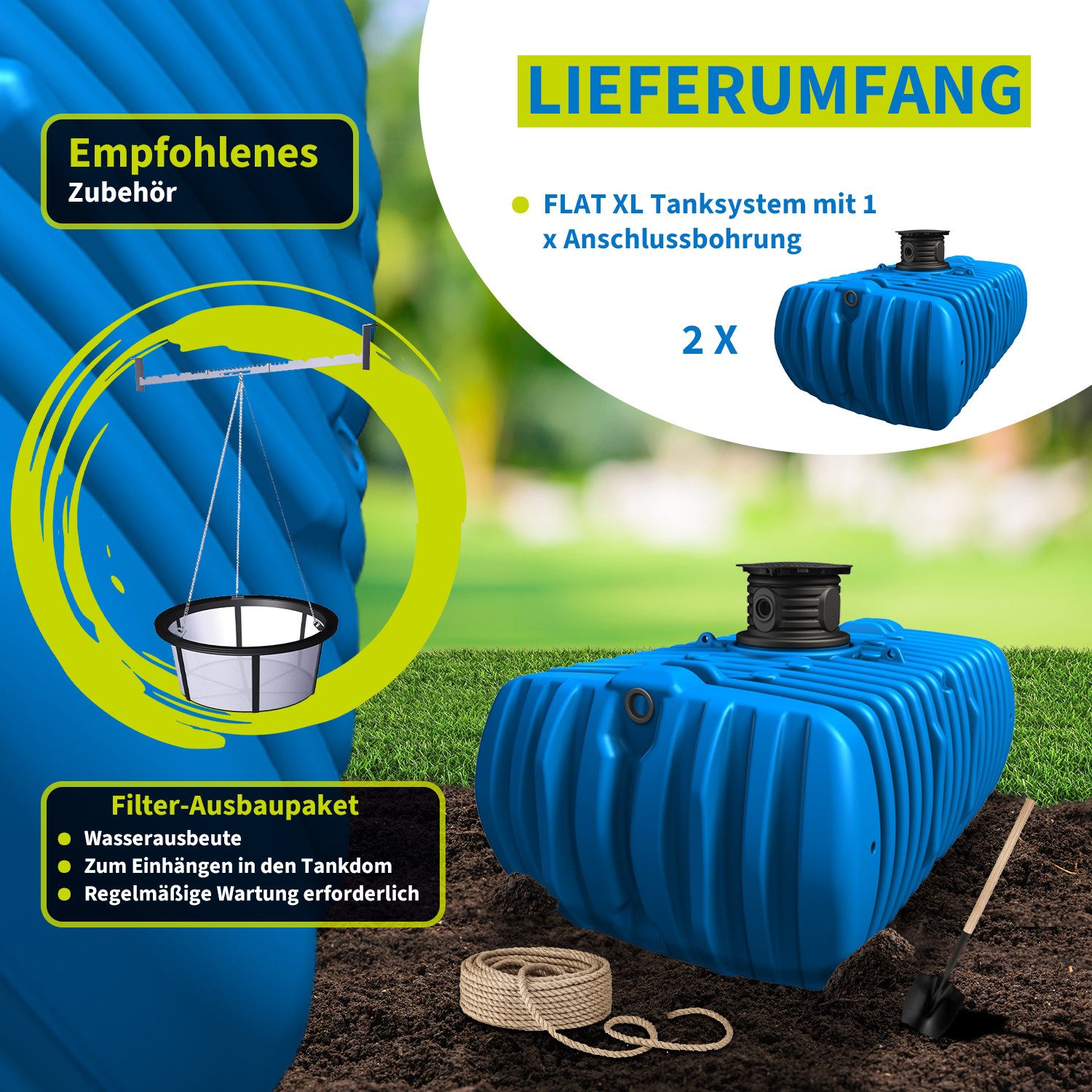 4rain Wasserreservoir FLAT XL Flachtank 14000 Liter inkl. Schachtverlängerung