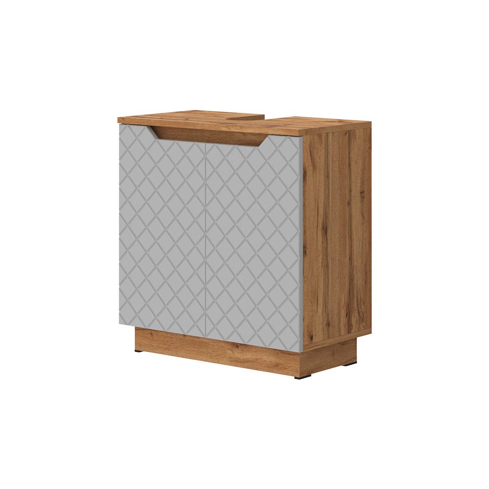Vicco Waschbeckenunterschrank Lotta, Eiche/Grau mit Kachelstruktur, 59.8 x 62.1 cm mit 2 Türen (1-St)