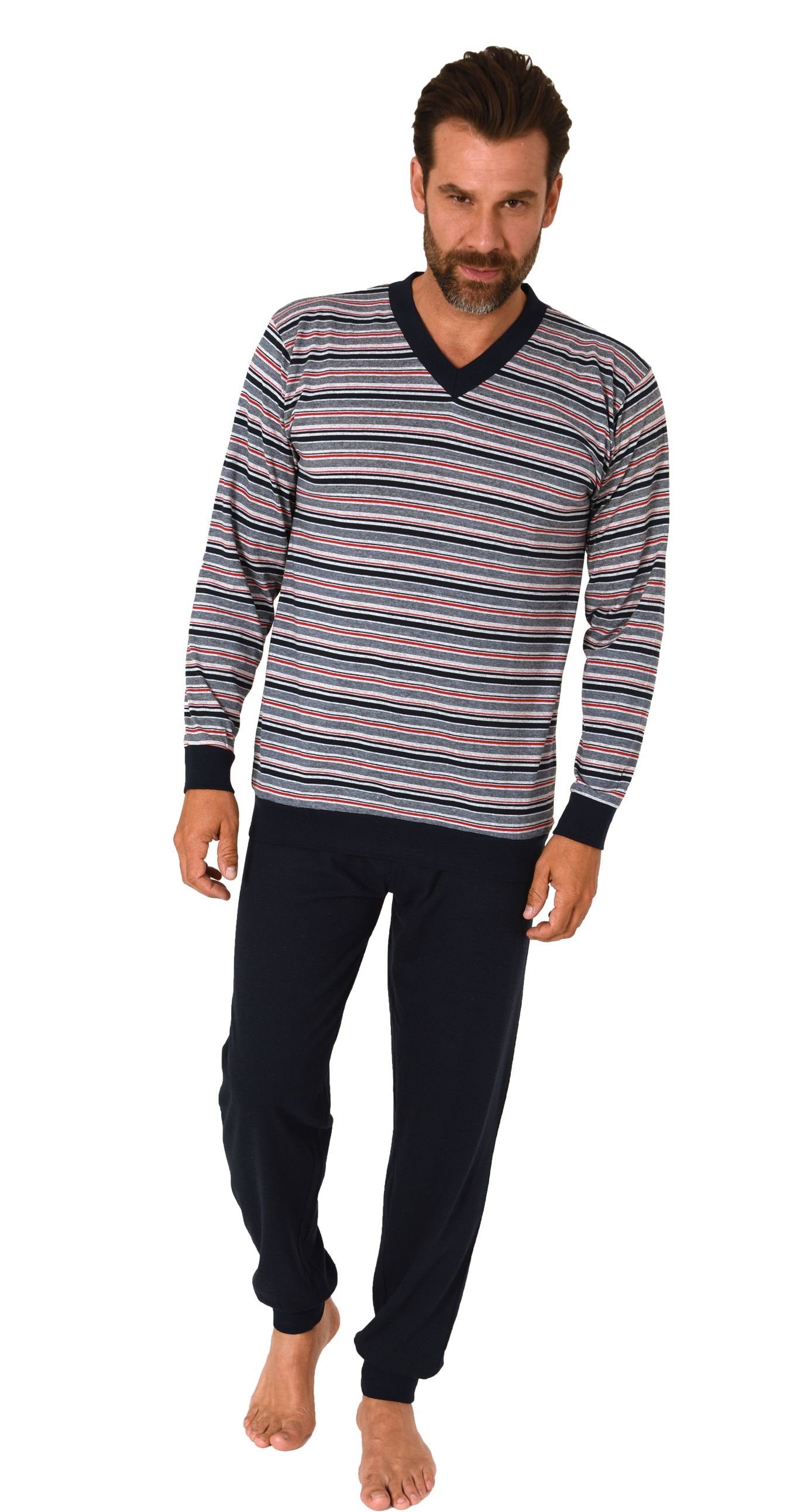 Normann Pyjama Normann Herren langarm Schlafanzug mit Bündchen in Streifeno günstig online kaufen
