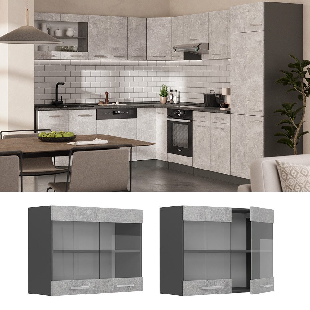 Vicco Glashängeschrank R-Line, Beton/Anthrazit, 80 cm günstig online kaufen