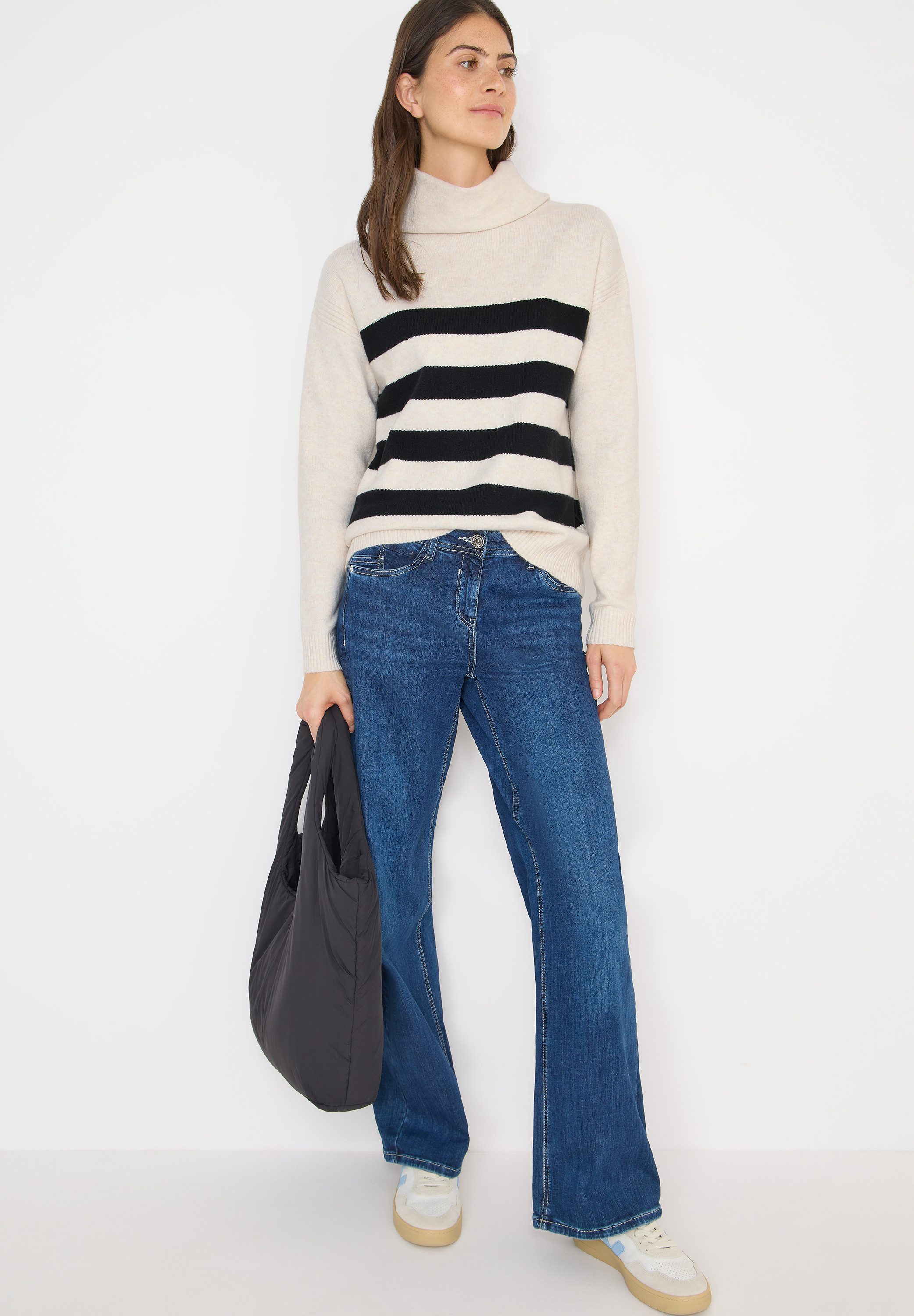 CECIL Rollkragenpullover mit Colorblocking-Streifen und großem Kragen
