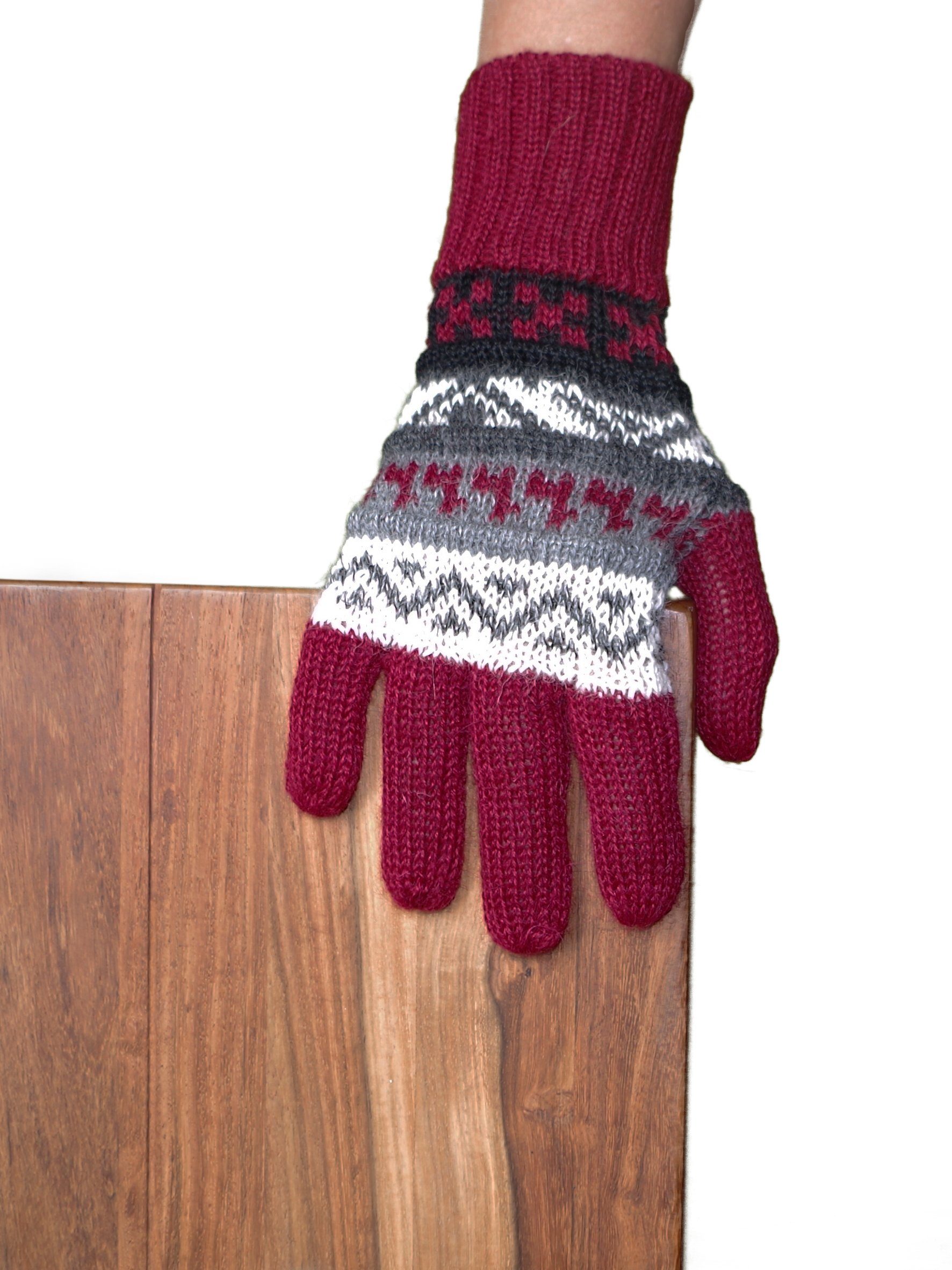 dunkel rot aus Alpakawolle Strickhandschuhe Posh Fingerhandschuhe Alpaka Guantilissi Gear 100%