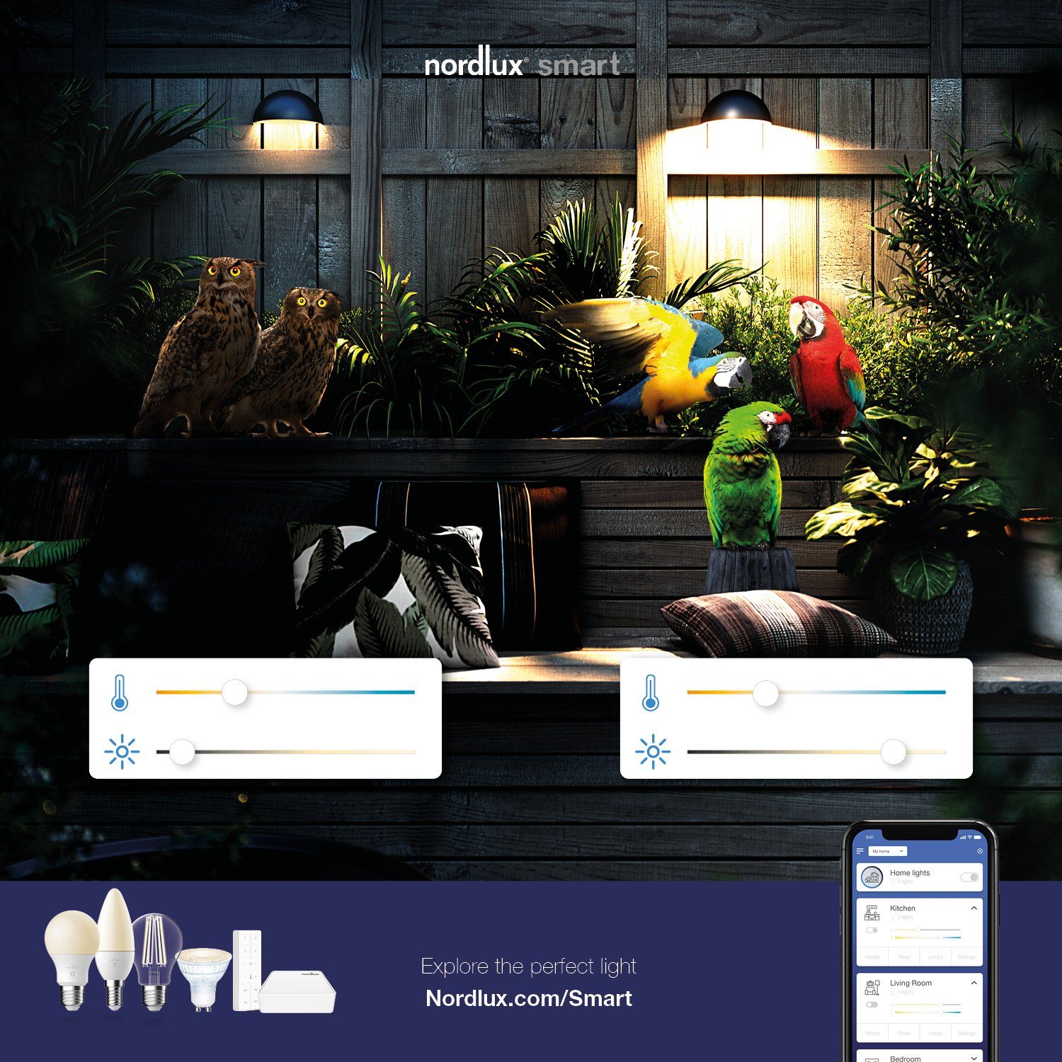3 Steuerbar, Smartlight mit Smart St., Lichtfarbe, Home Lichtstärke, E27, Farbwechsler, LED-Leuchtmittel Kit, Wifi oder Starter Bluetooth Nordlux