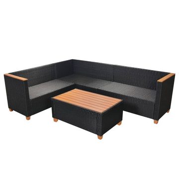 vidaXL Gartenlounge-Set 4-tlg. Garten-Lounge-Set mit Auflagen Poly Rattan Schwarz, (4-tlg)