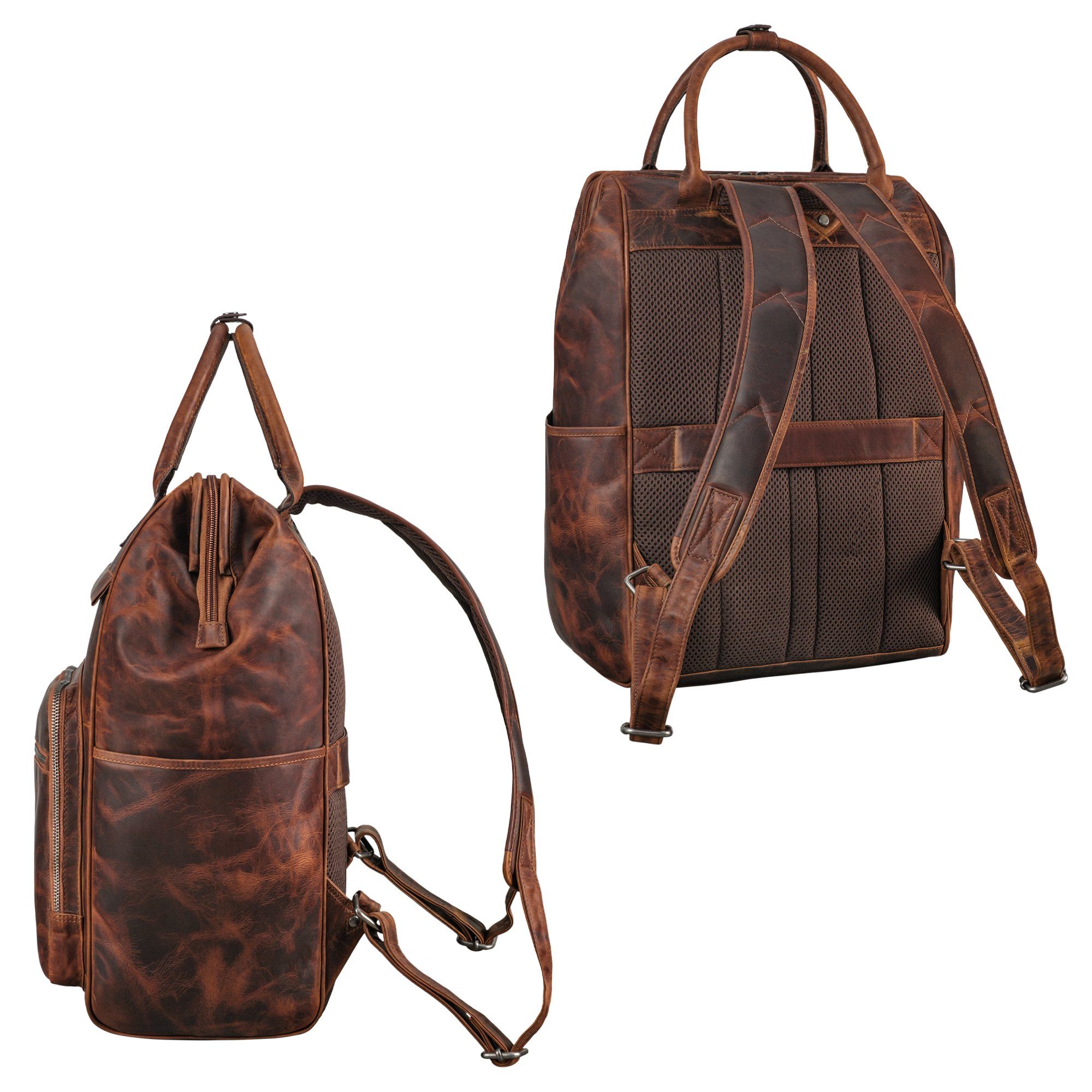 STILORD Notebook-Rucksack "Wendelin" Laptop-Fach mit Rucksack ambra Leder coganc - Premium