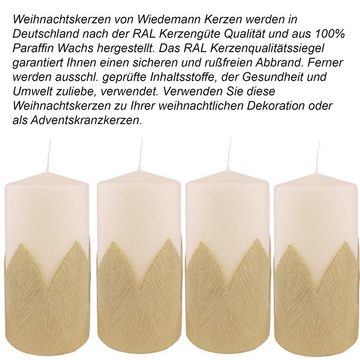 Wiedemann Kerzen Stumpenkerze 4er Set Flachkopfkerze "Noblese", Ø 7 x H 15 cm, bisquit/gold