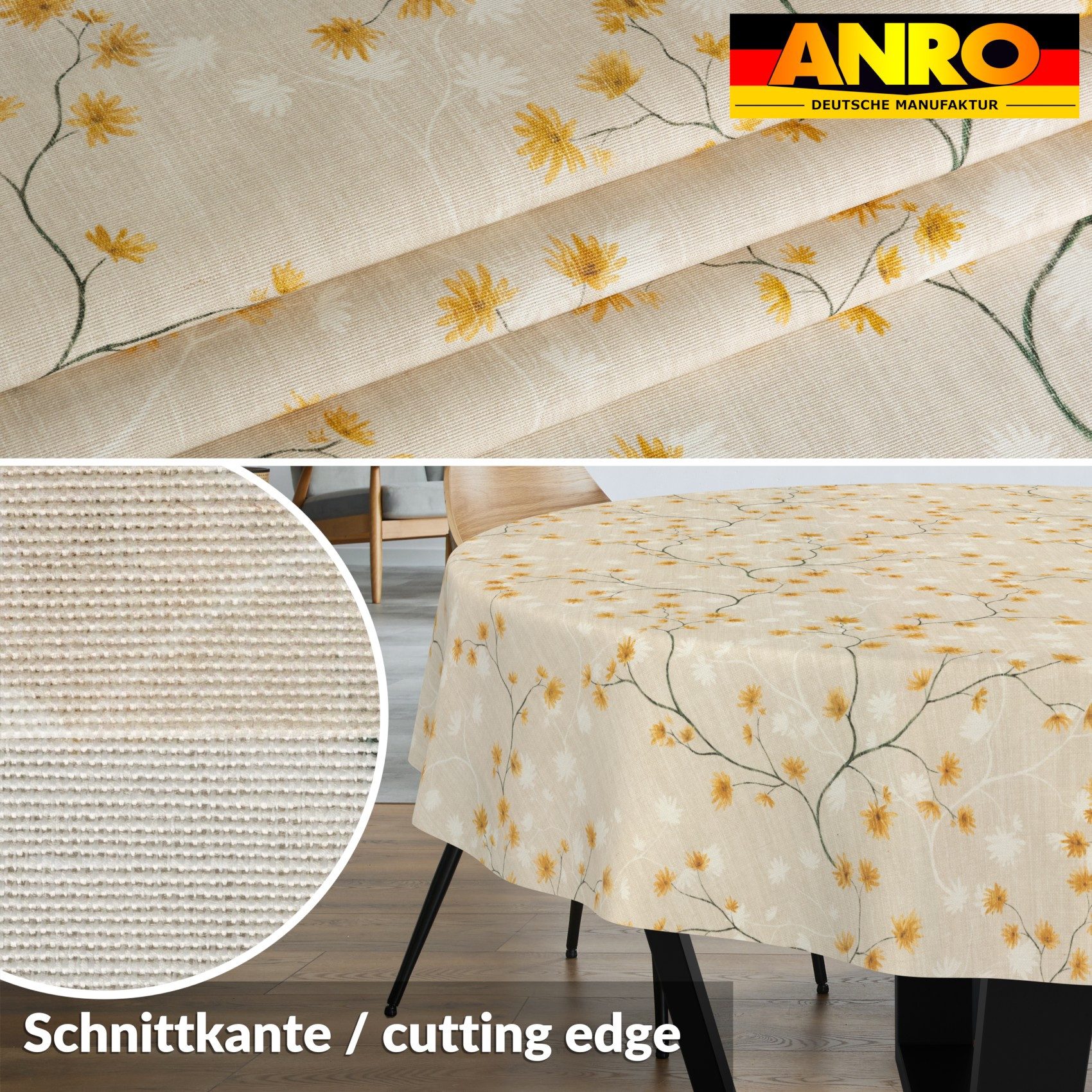 ANRO Tischdecke abwaschbar LANA Magnolie-Chloe Wachstuch 2.0 (Einzelstück 1-tlg), wasserabweisend Magnolie-Chloe Beige Rund 100cm