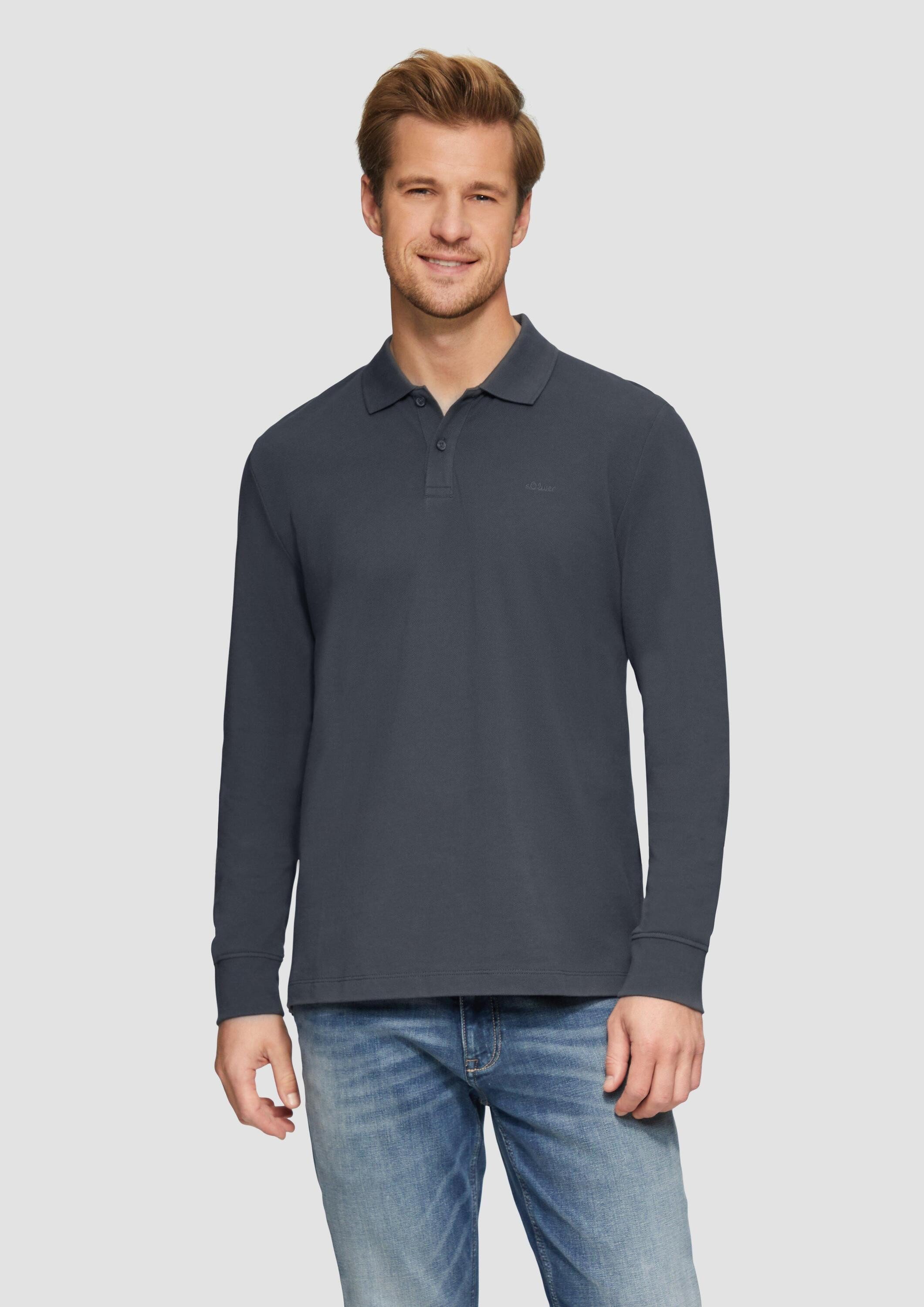 s.Oliver Langarmshirt Polo-Shirt Poloshirt aus Piqué mit Logo-Stickerei günstig online kaufen