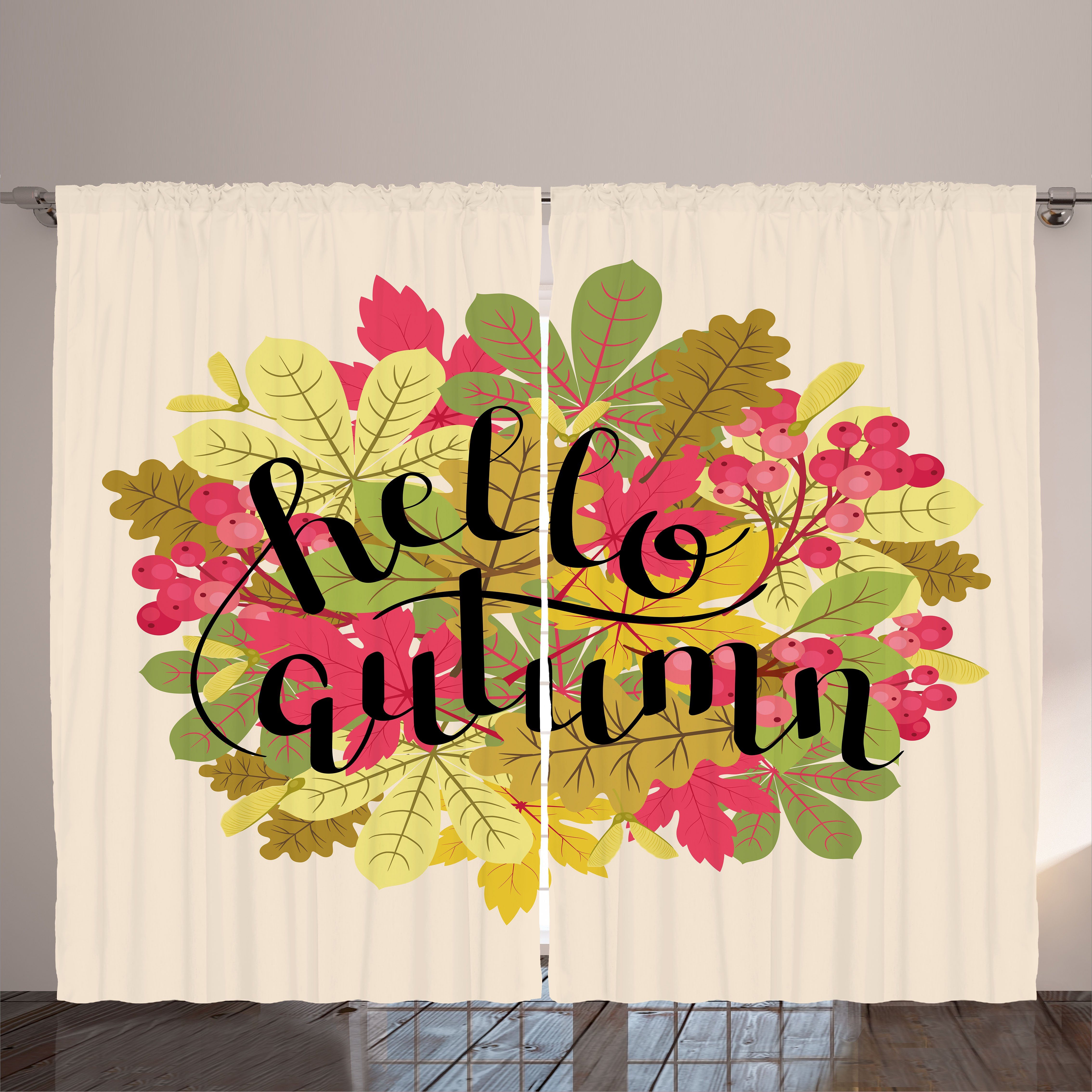 Gardine Schlafzimmer Kräuselband Vorhang mit Laub Abakuhaus, und Herbst Haken, Schlaufen Hallo Herbst Zeichen und