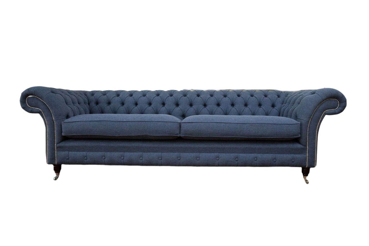 JVmoebel Sofa Design Sofa 4 Sitzer Couch Textil Polster Blau Sofas Chesterfield Neu, Made In Europe
