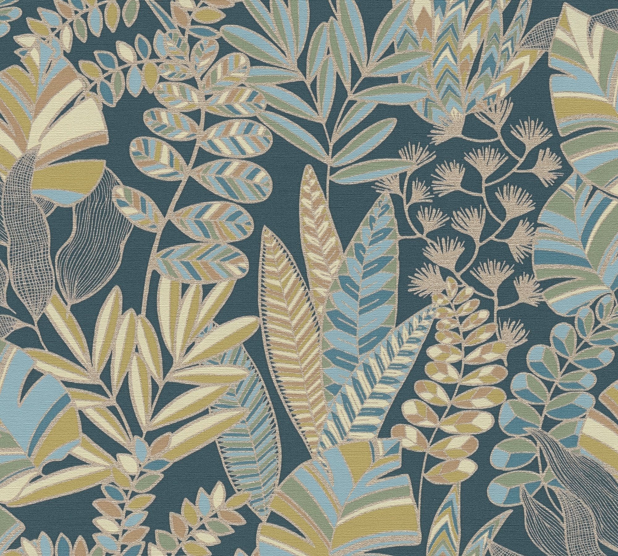 A.S. Création Vliestapete Antigua Tapete Floral, geprägt, matt, (1 St), Pflanzen Tapete mit Blättern Retro Bunt bunt,blau,grün