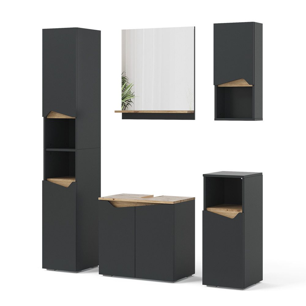 Vicco Badmöbel-Set Marelle, Anthrazit/Artisan-Eiche, 5 Teile, (5-St., 5er S günstig online kaufen